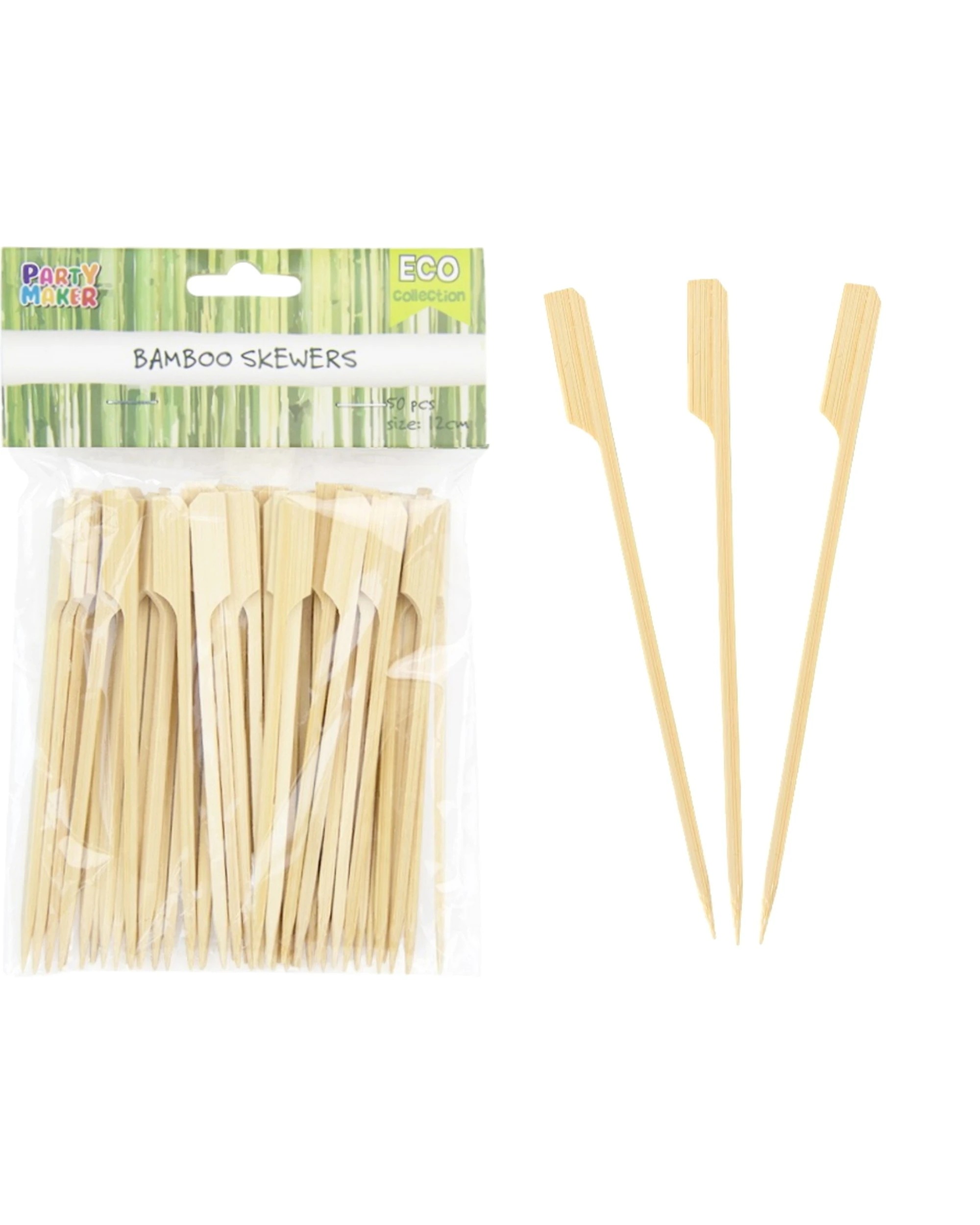 1 Party Maker Eco Bamboo Paddle Skewers 12cm Pack of 50 - Natural, 1 of 1