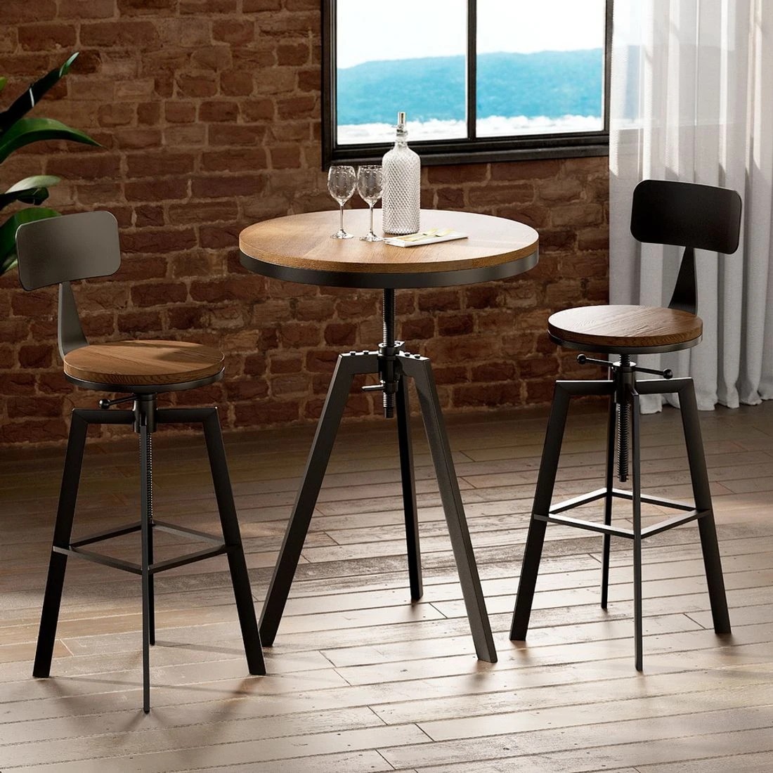 3 Artiss Bar Table and Stools Set Dining Desk Industrial Kitchen Chairs Cafe Pub - Multi, 3 of 6