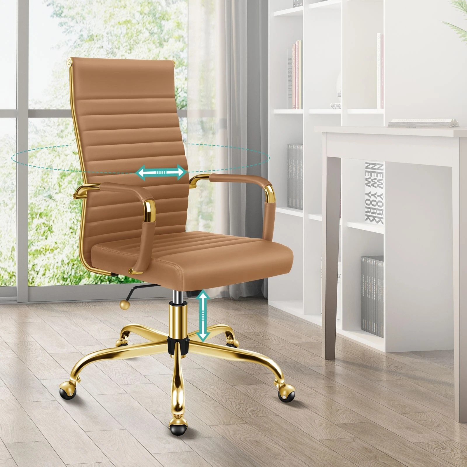 3 Alfordson Office Chair Padded Seat Ergonomic Executive Computer Study Gaming - Brown, 3 of 10