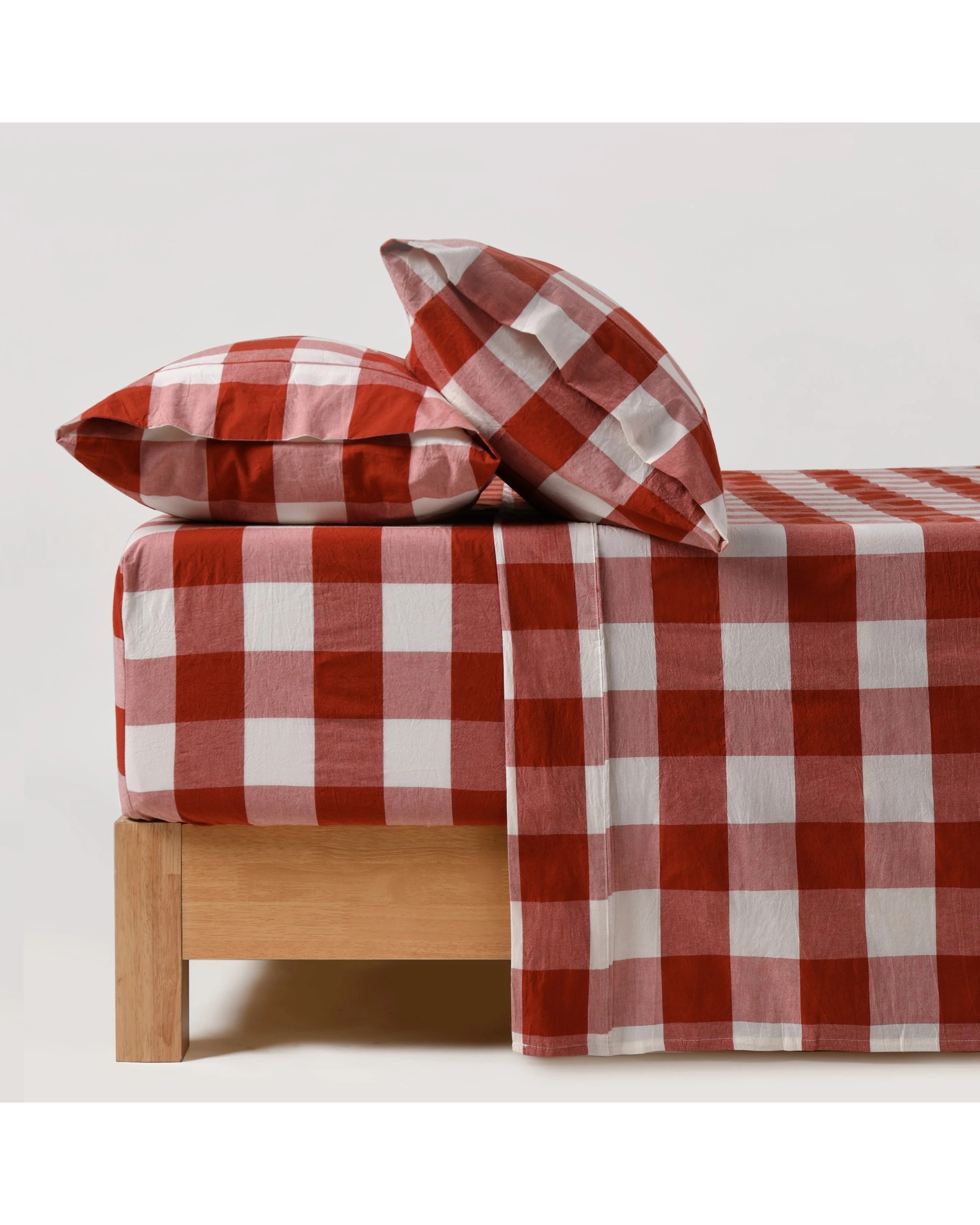 1 Dreamaker Remy Yarn Dyed Washed Cotton Checkered Sheet Set - King Single Bed - Rust, 1 of 6