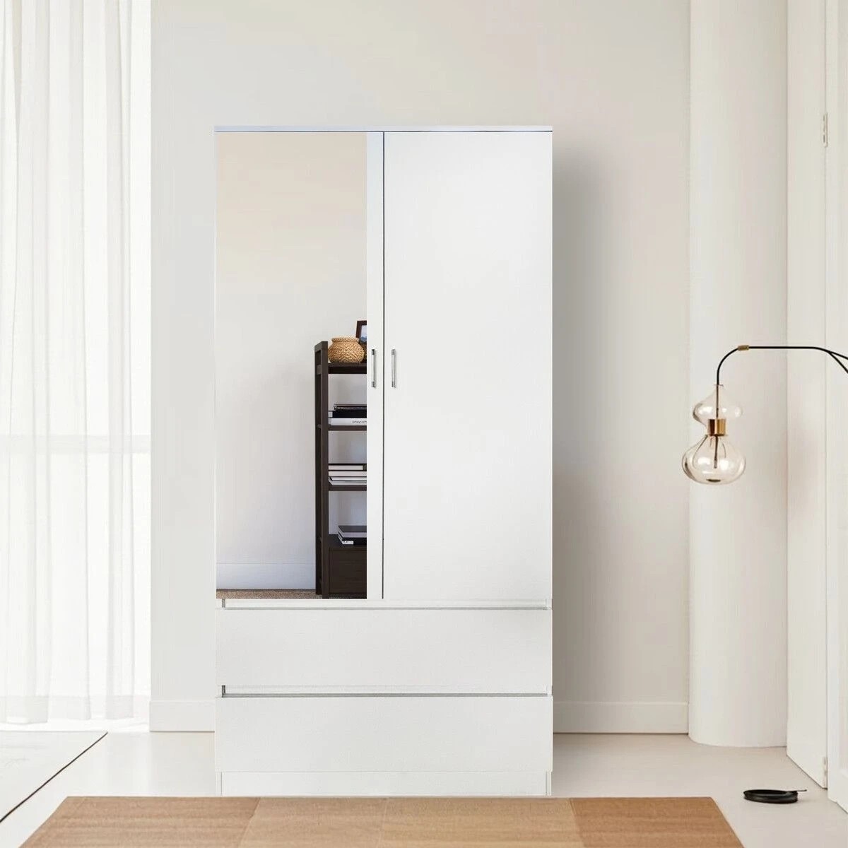 5 Ausway Wardrobe Cabinet Armoire Storage Shelves Organiser with Mirror, 5 of 9
