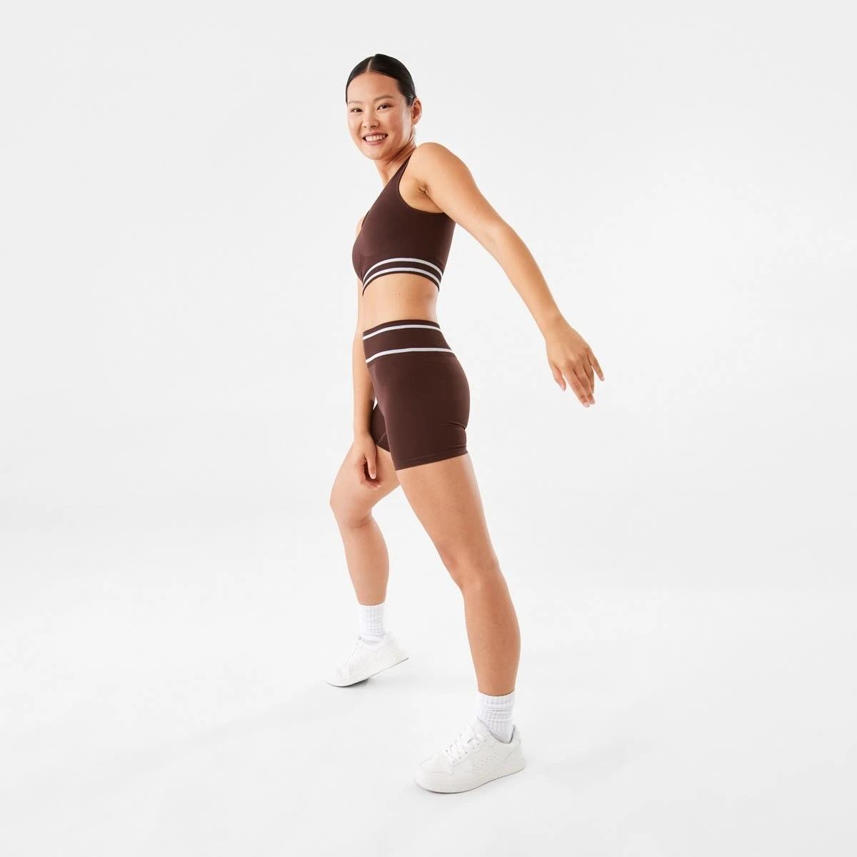 3 Active Womens Seamfree Square Tipping Crop Top Brn Tuscan, 3 of 7