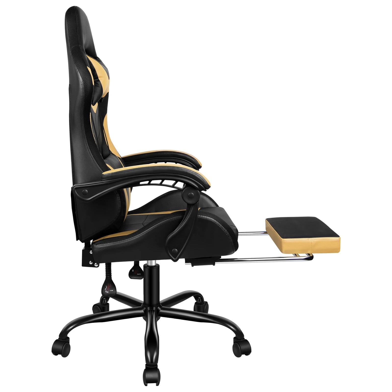 5 Alfordson Gaming Chair Office Massage 12 RGB LED Computer Seat PU Leather - Gold, 5 of 10