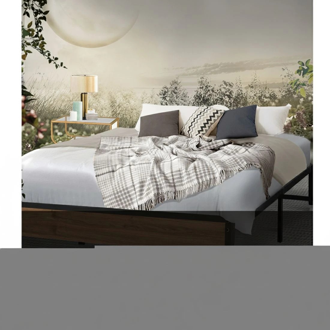 4 Artiss Bed Frame Metal Frame Bed Base OSLO - - Black, 4 of 6