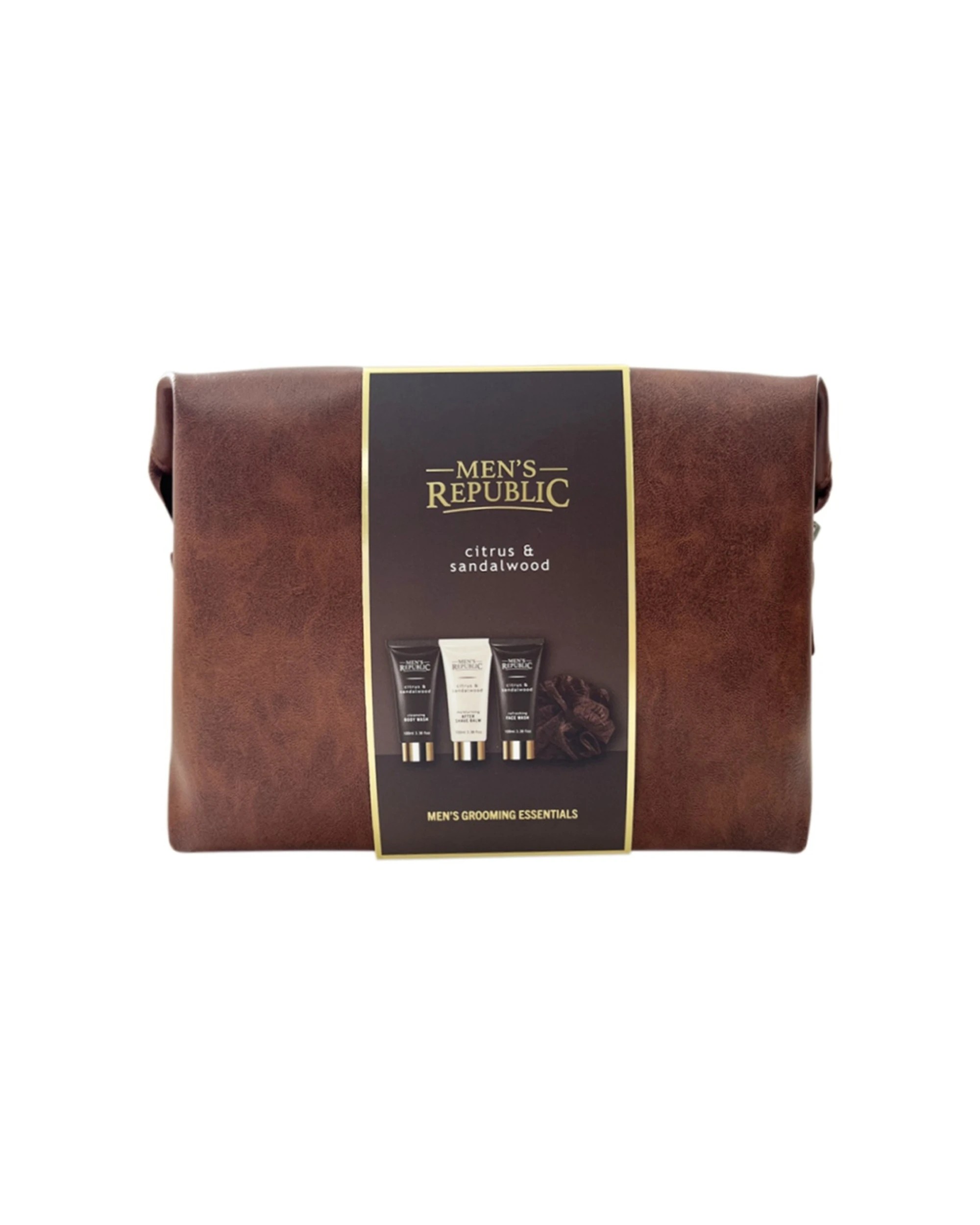 3 Men's Republic 5pc Grooming Kit Faux Leather Toiletry Bag Body Face Wash - Brown, 3 of 7