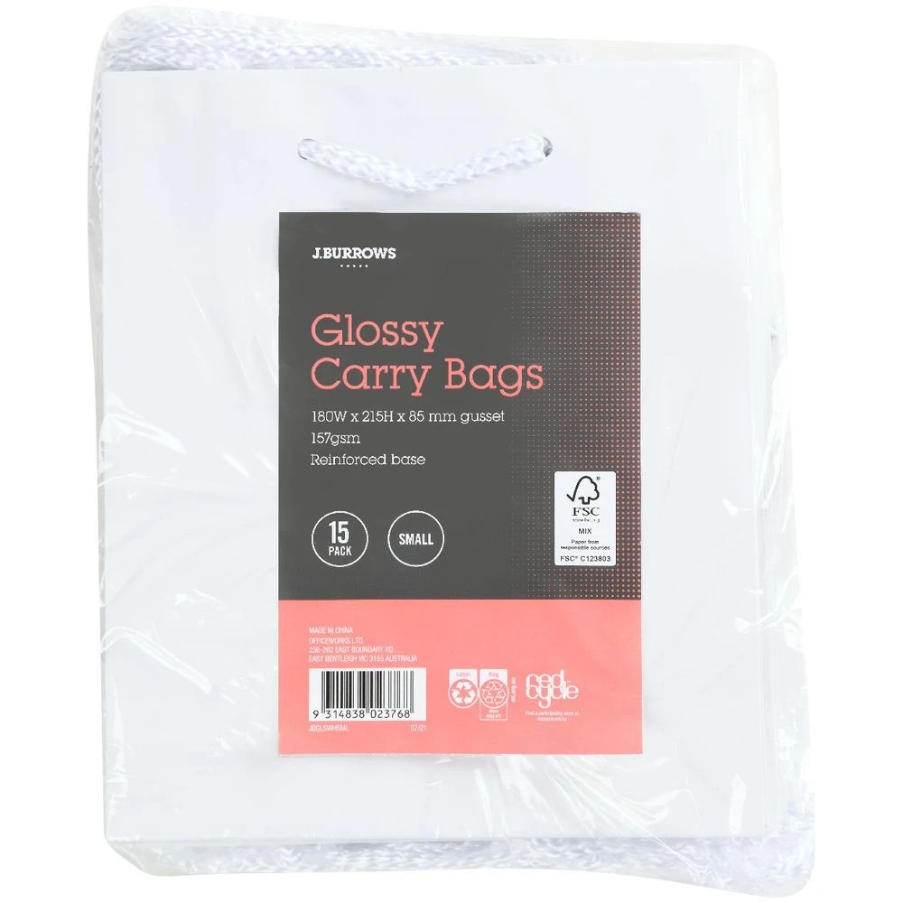 2 J.Burrows Carry Bags Small White Glossy 15 Pack, 2 of 2