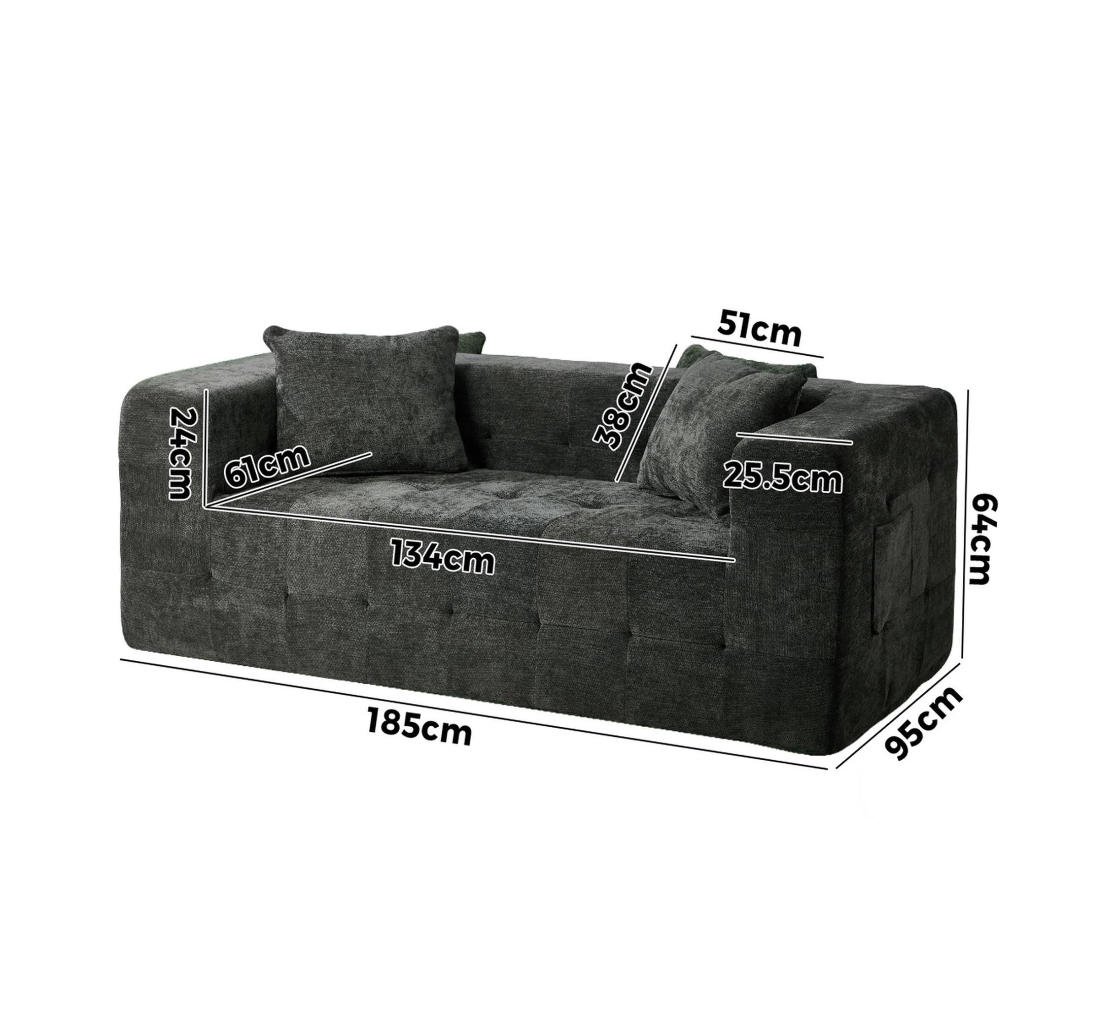 2 Oikiture Compressed Sofa in a Box Button Tufting Chenille - Grey, 2 of 5