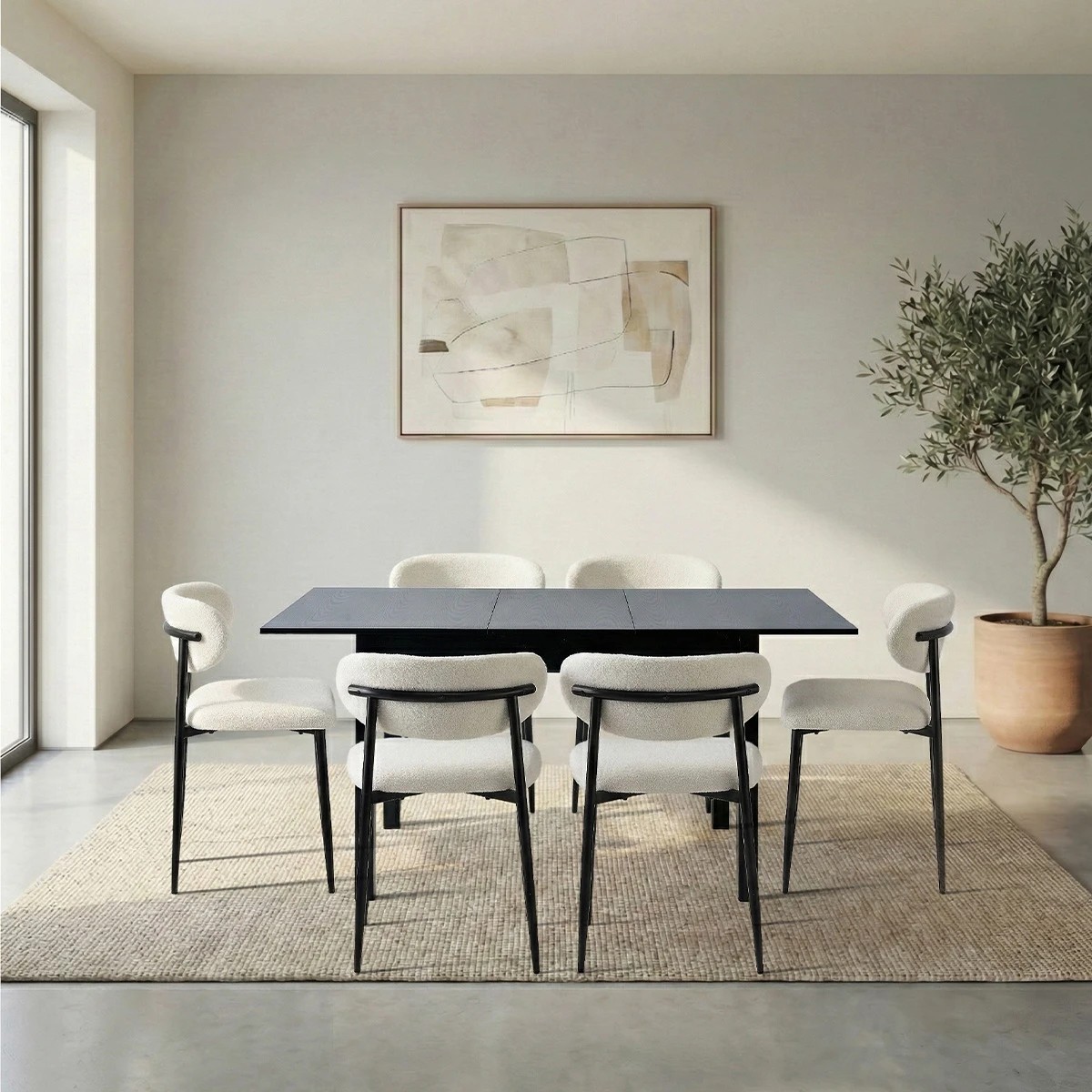8 Oikiture 7pc Extenable Dining Table and Chairs Wooden Dining Set Boucle - Black, 8 of 10