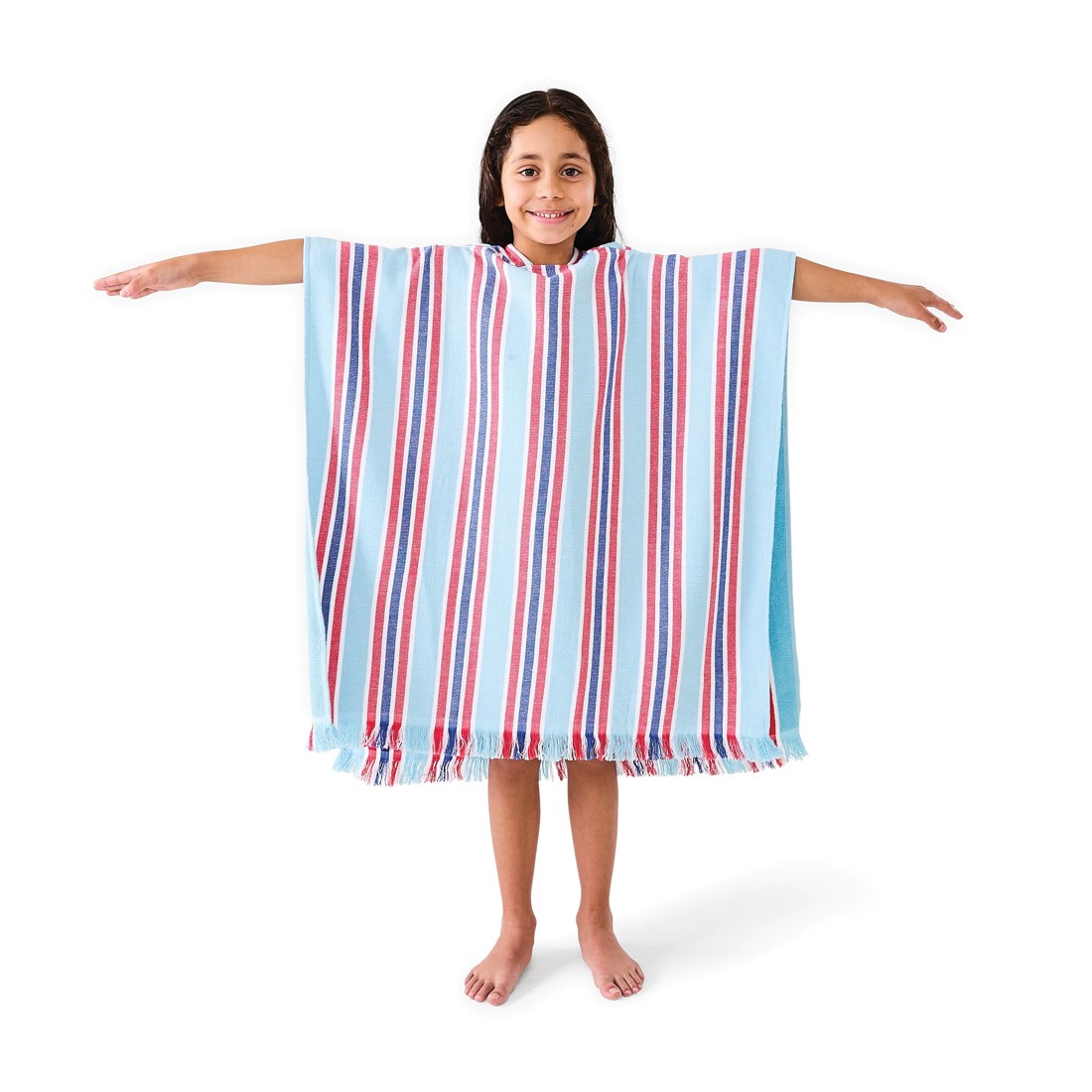 2 Kids Hooded Turkish Beach Towel - Red and Blue, 2 of 9