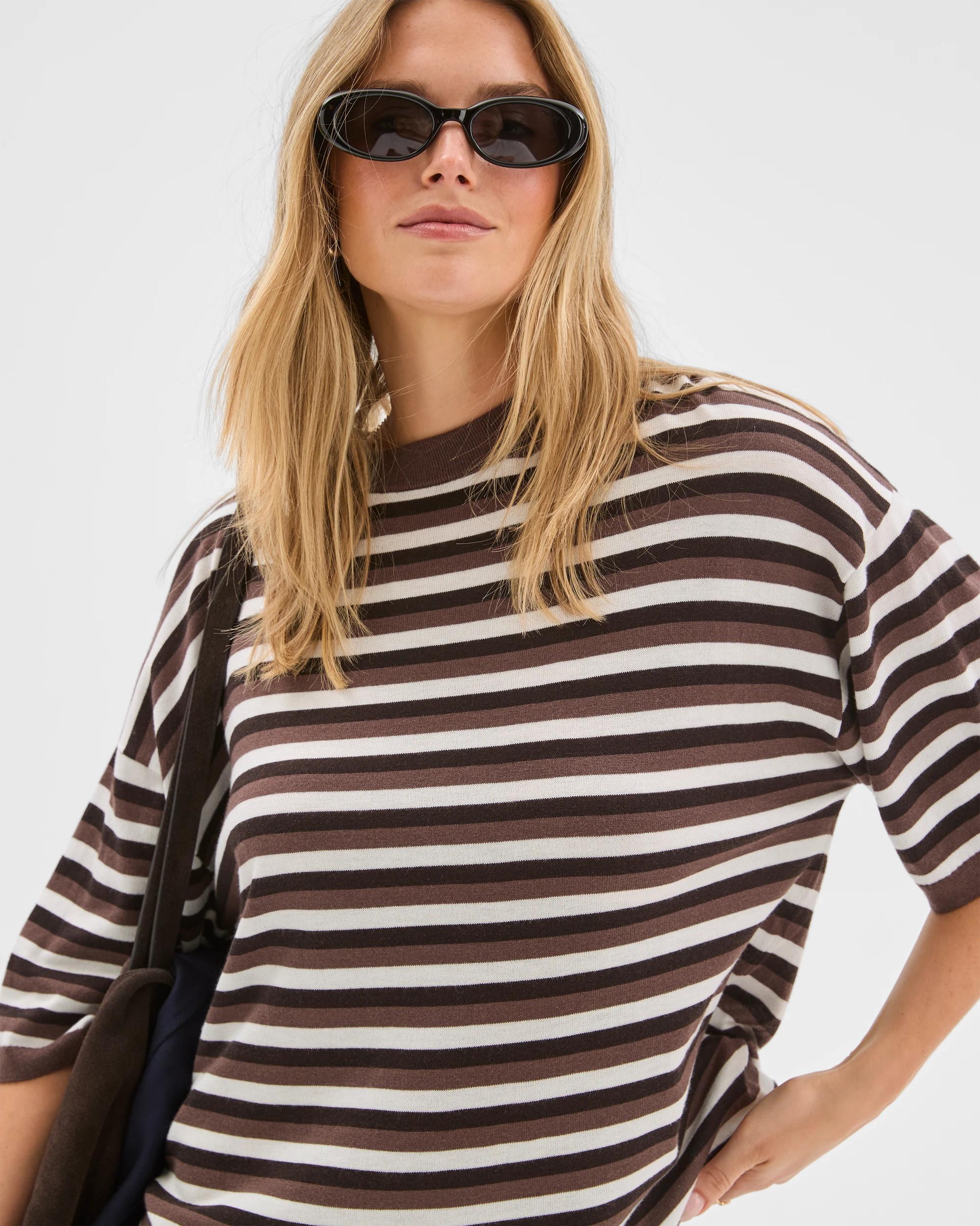 5 Lily Loves Striped Knit T-Shirt BARK, 5 of 7