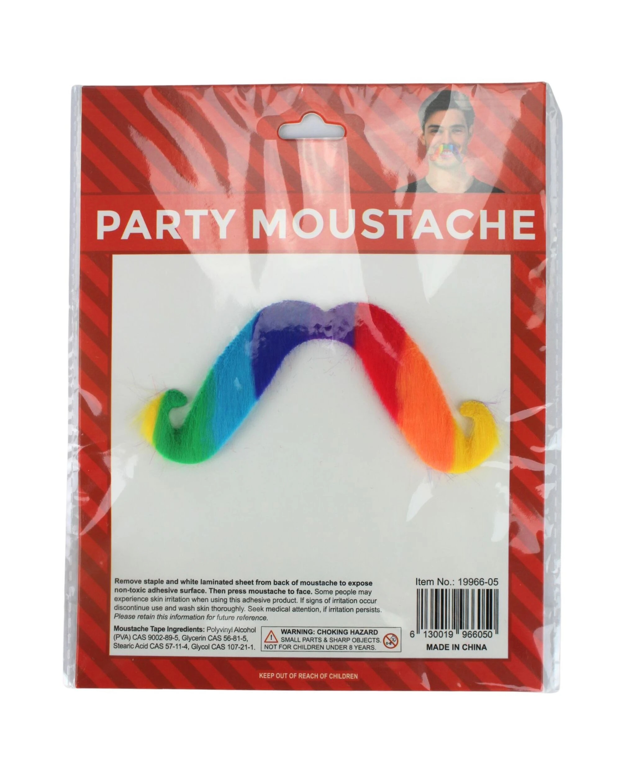 2 Partyrama Rainbow Stick On Moustache - One Size - Multi, 2 of 2