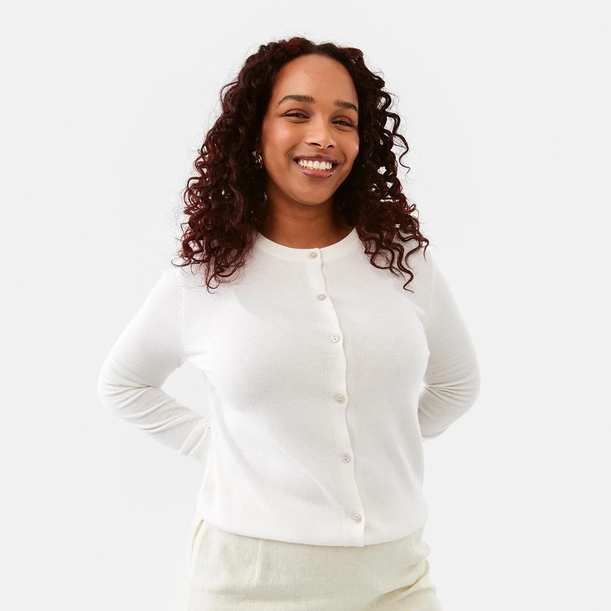 1 Lightweight Crew Neck Cardigan WHITE, 1 of 7