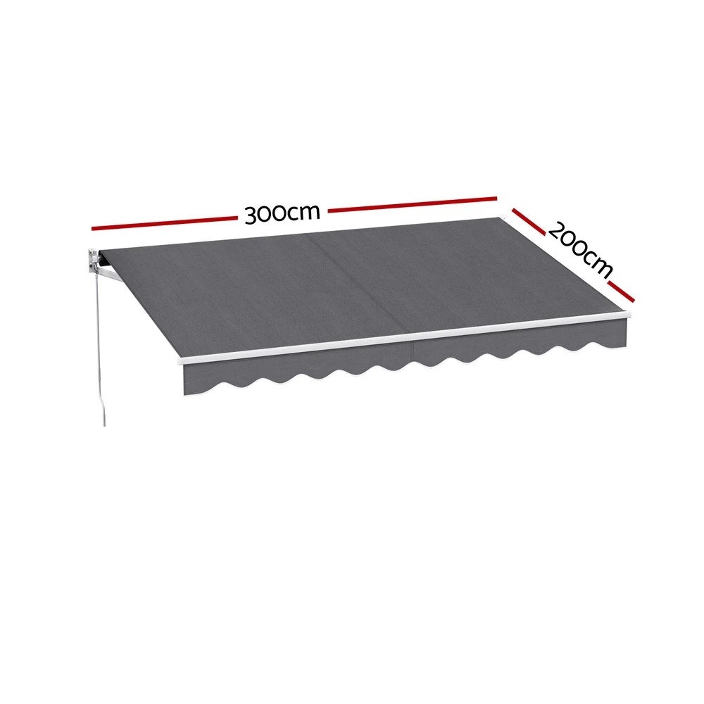 2 Instahut Retractable Folding Arm Awning Manual Sunshade 3M X 2M - Grey, 2 of 9