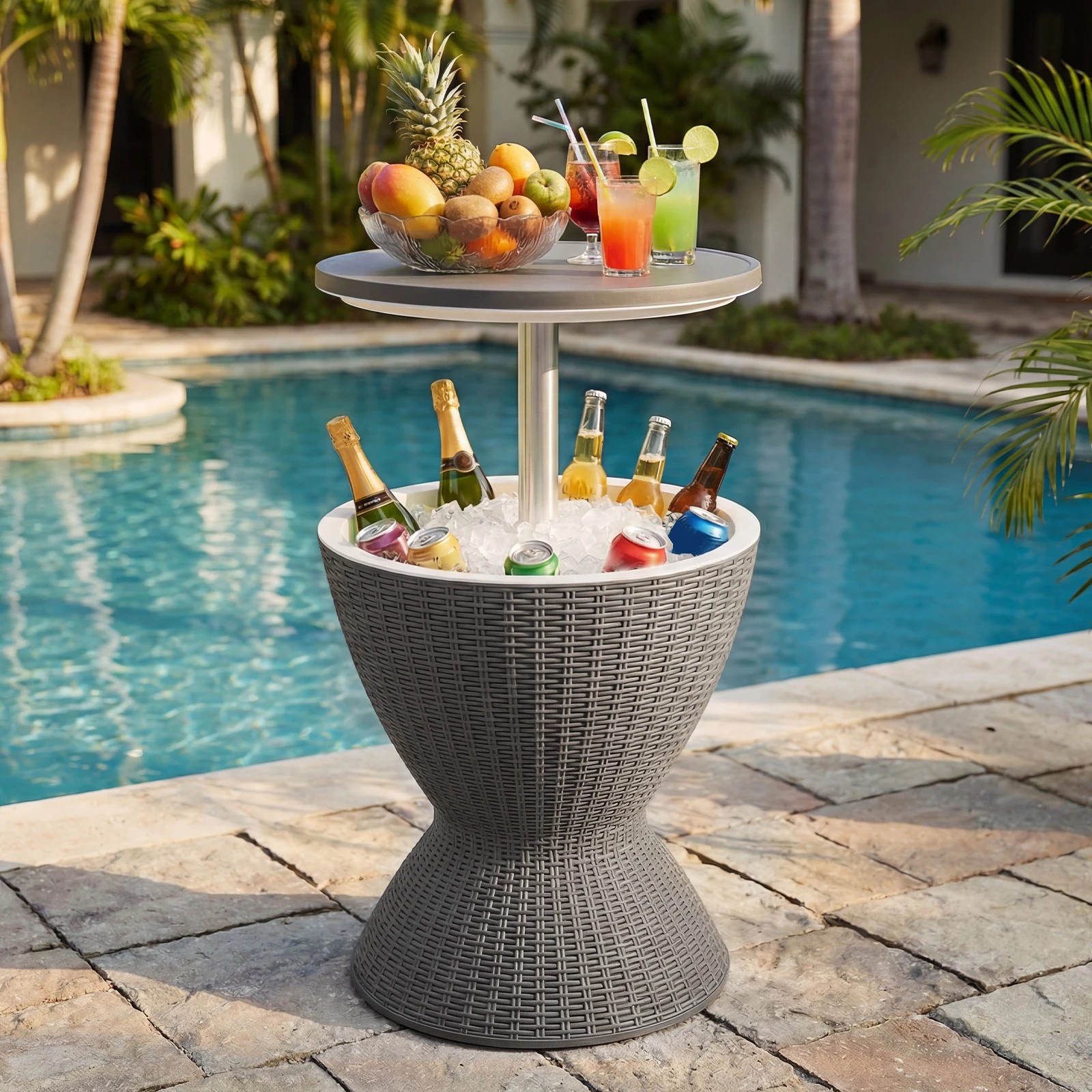 2 Costway 30L Cooler Ice Bucket Bar Table Coffee Table Rattan Outdoor Furniture, 2 of 3
