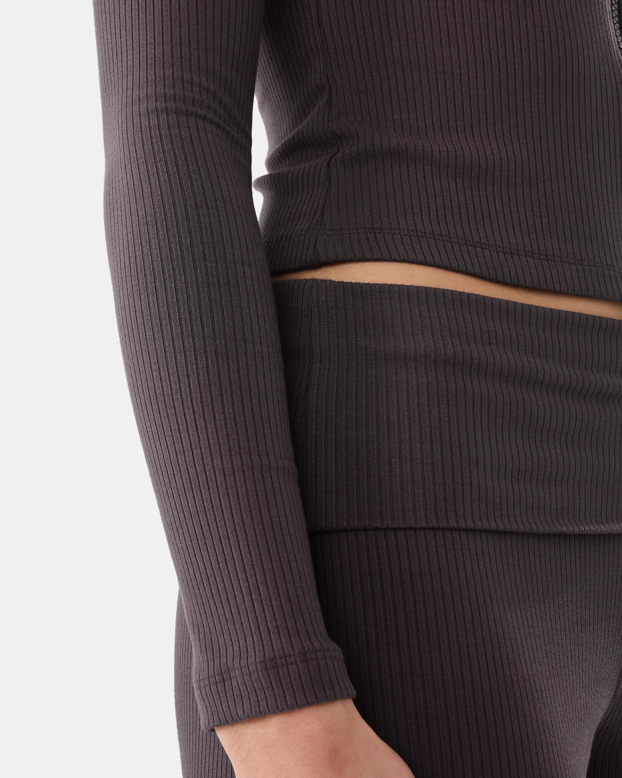 8 Active Womens Ribbed Zip Through Long Sleeve Top Espresso, 8 of 10