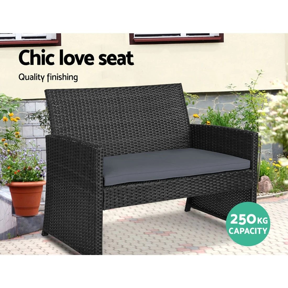 3 Gardeon 4 PCS Outdoor Sofa Set Rattan Chair Table Setting Garden Furniture - Black, 3 of 6
