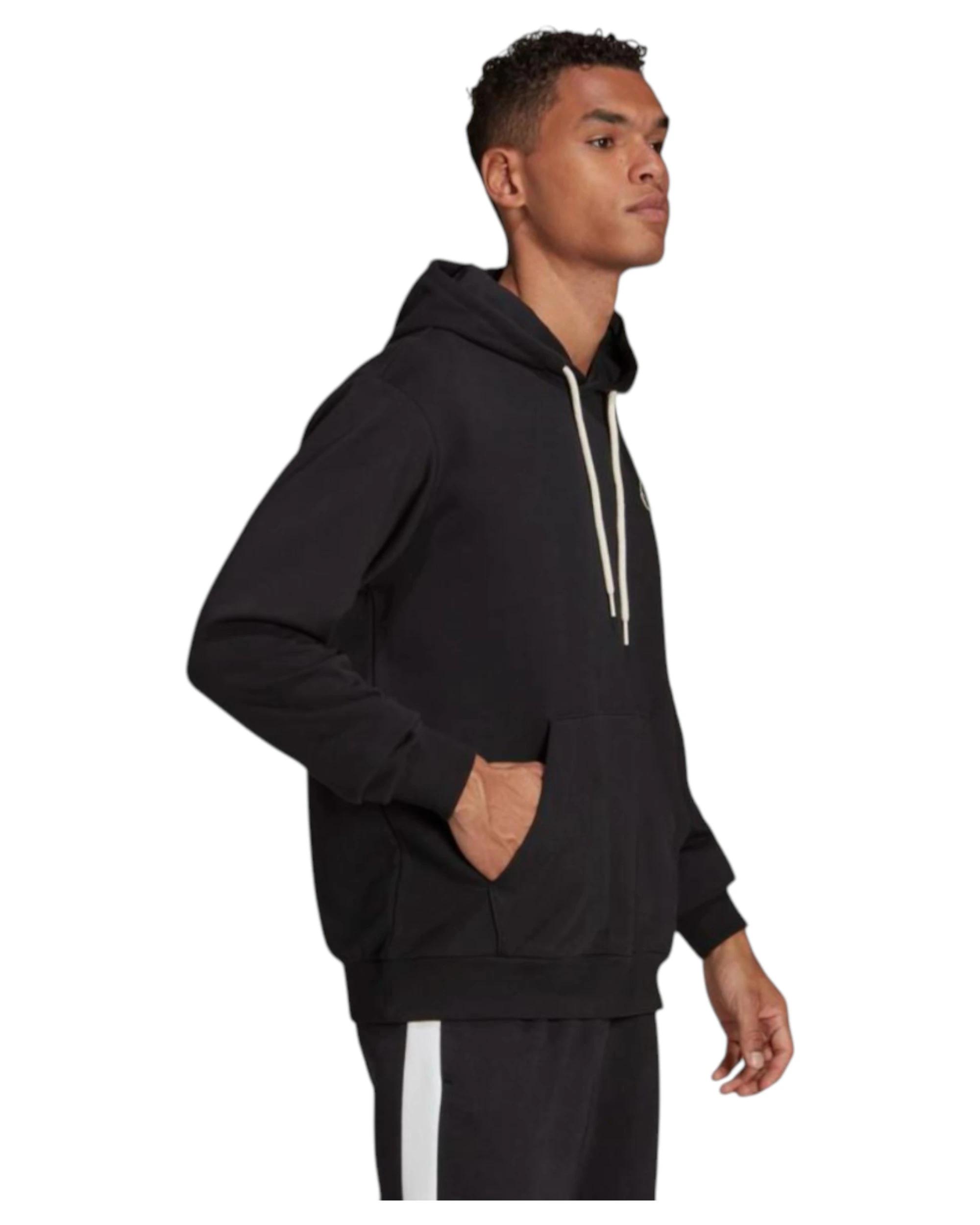 3 Adidas Mens Essentials Feel Comfy Black French Terry Logo Hoodie BLACK, 3 of 4