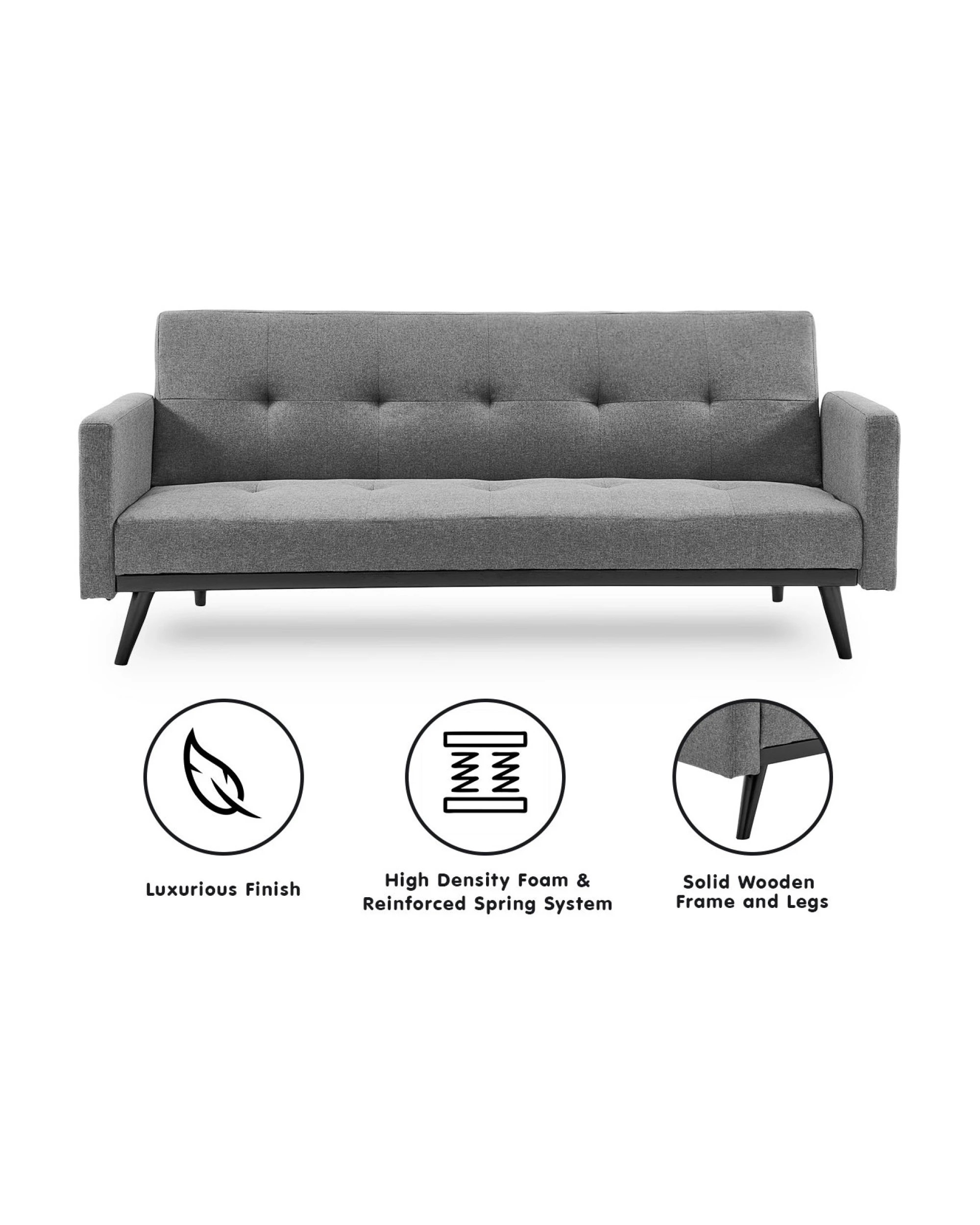 2 Sarantino Tufted Faux Linen 3-Seater Sofa Bed with Armrests - Grey, 2 of 8