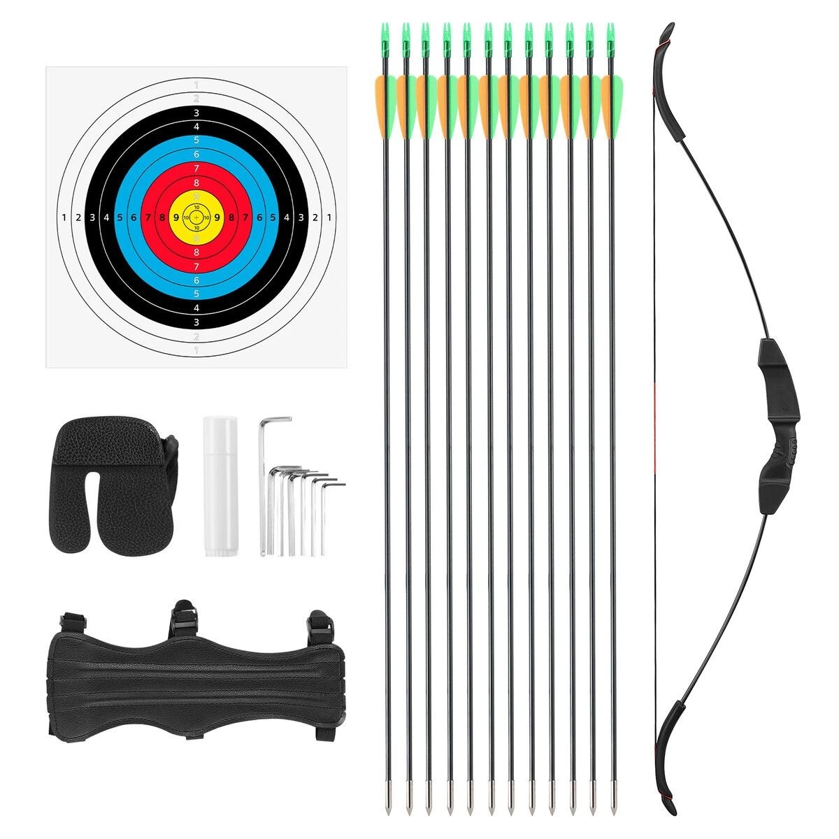 1 AUSWAY 40lbs Recurve Bow Arrow Set Sports Archery Outdoor Hunting Equipment, 1 of 3