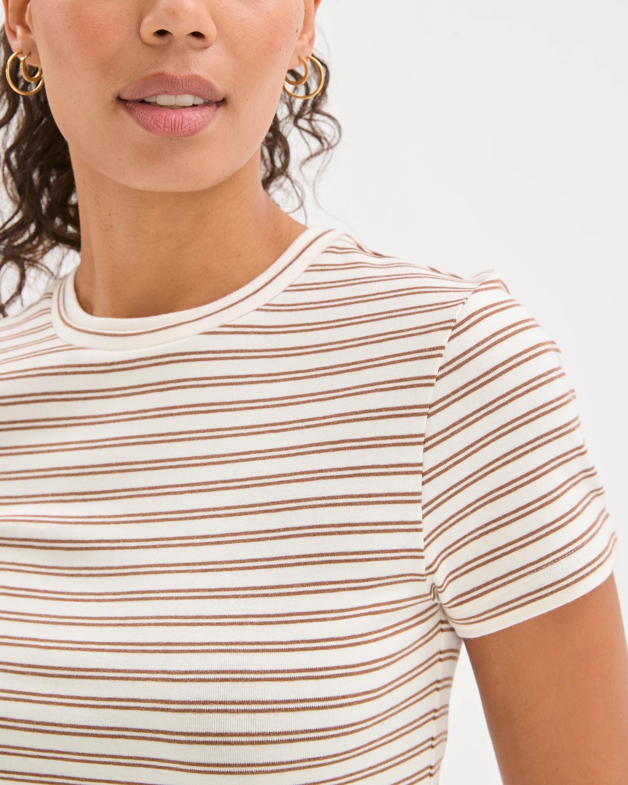 4 Target Woman Soft Touch Double Layer Fitted T-Shirt BUTTERSCOTCH/CLOUD DANCER STRIPE, 4 of 6