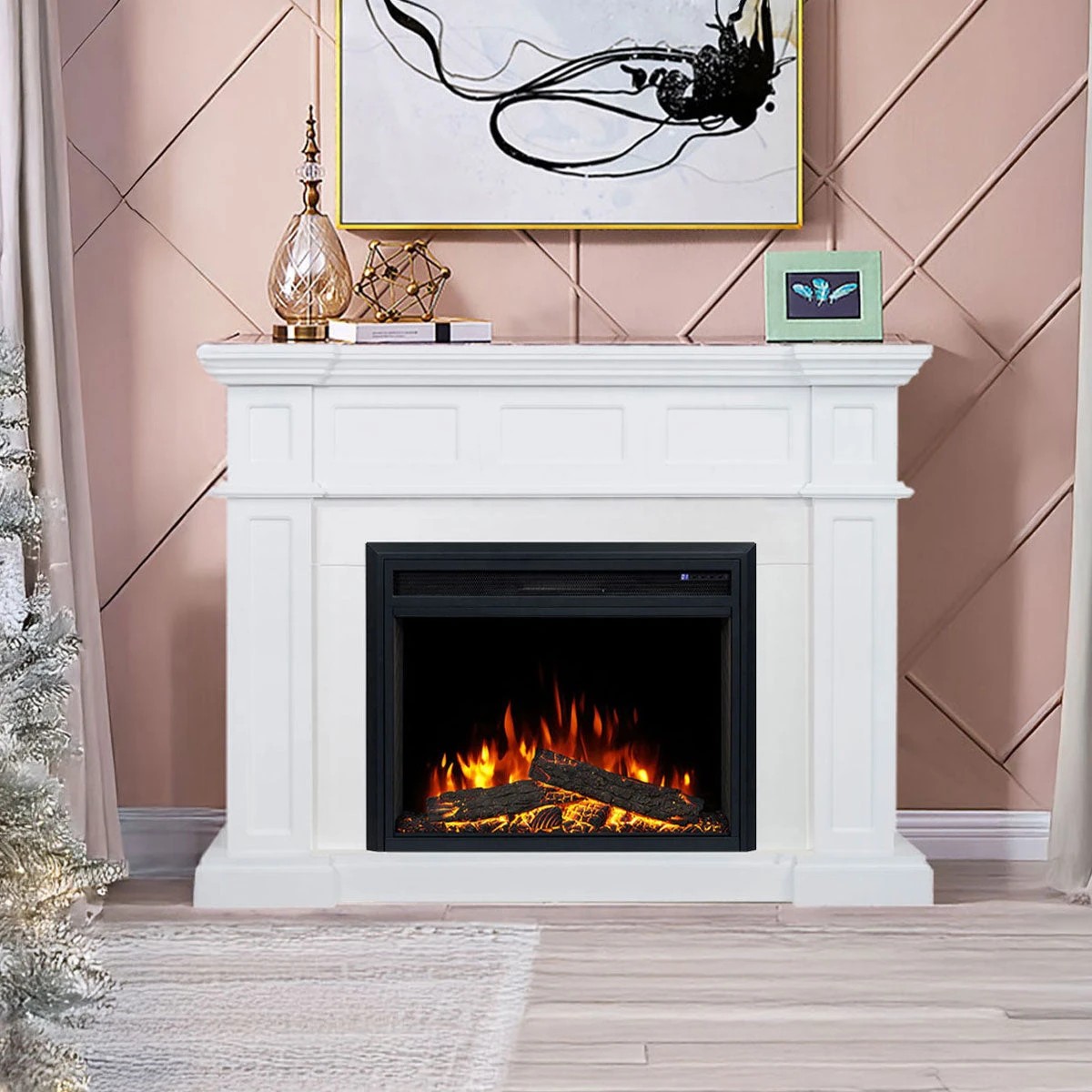 1 Moda Living Hudson Electric Fireplace Heater White Mantel Suite With Moonlight Insert - White, 1 of 5