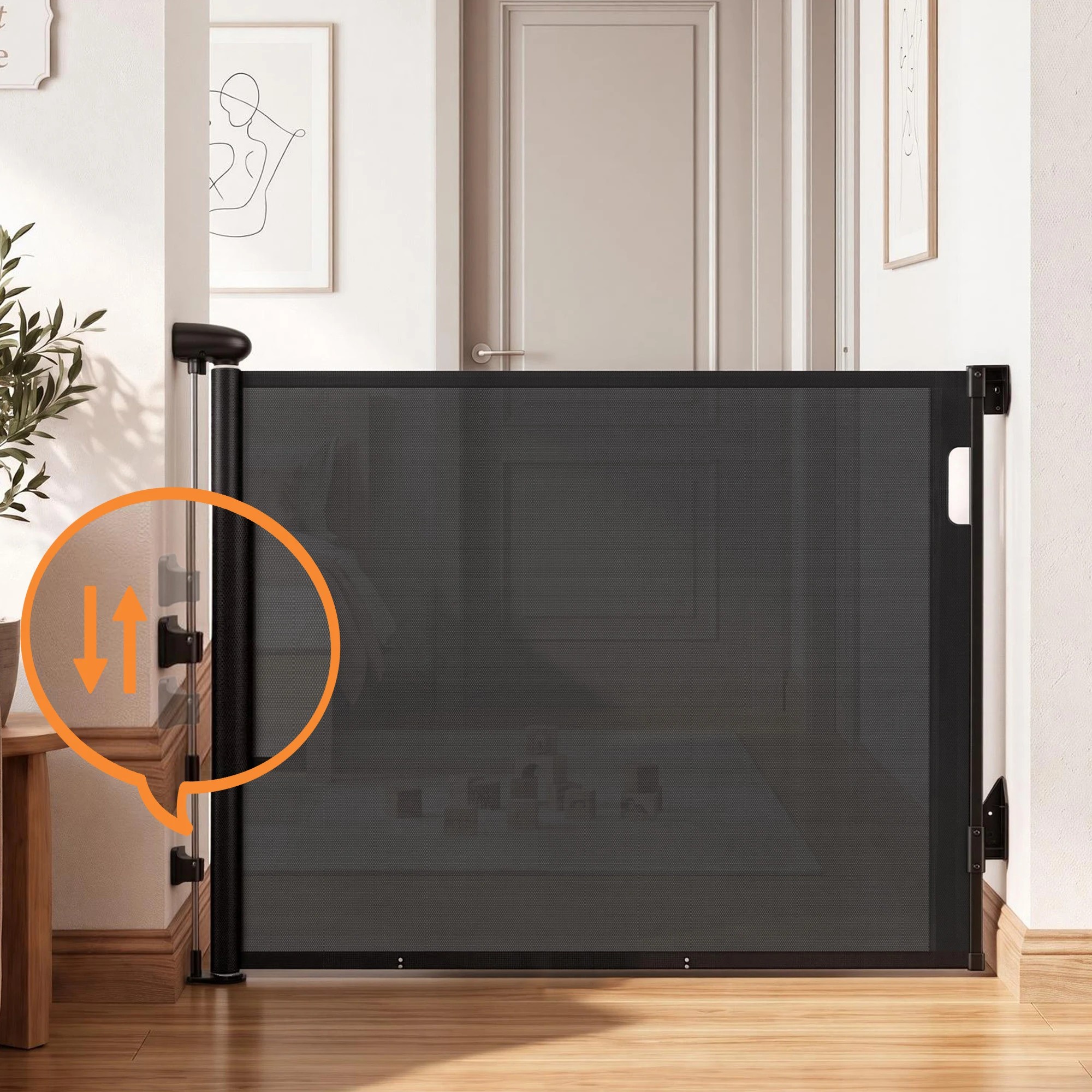 5 Keezi Retractable Gate Extends up to 140cm Baby Gate Pet Safety Fence Black - Black, 5 of 8