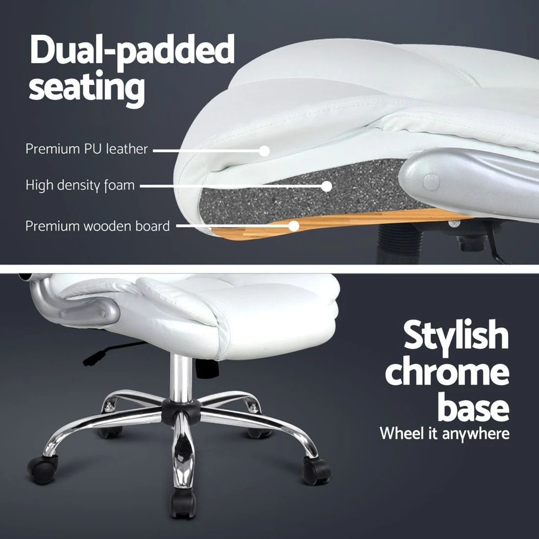 6 Artiss Executive Office Chair Leather Tilt
 - white, 6 of 8