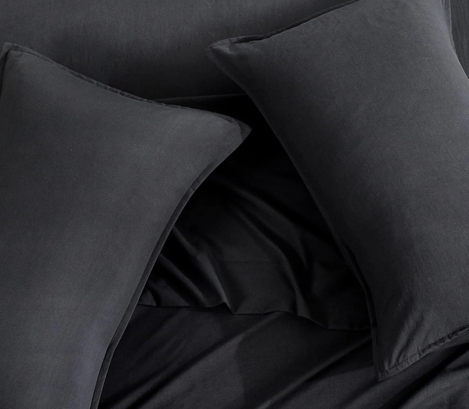 5 CleverPolly 100% Vintage Washed Microfibre Sheet Set - Super King Bed - Black, 5 of 6