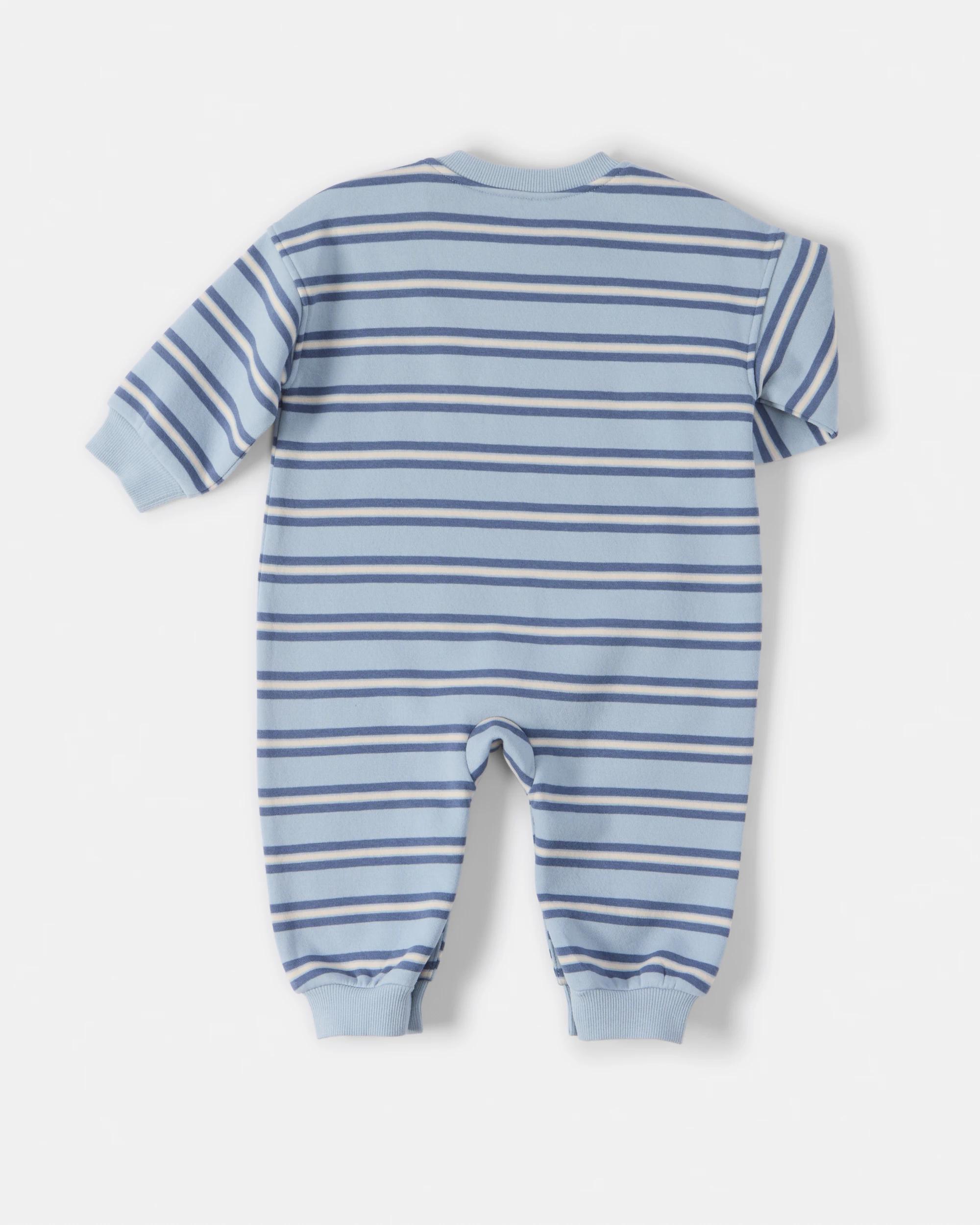 2 Australian Cotton Fleece Coverall Blu Stripe, 2 of 4