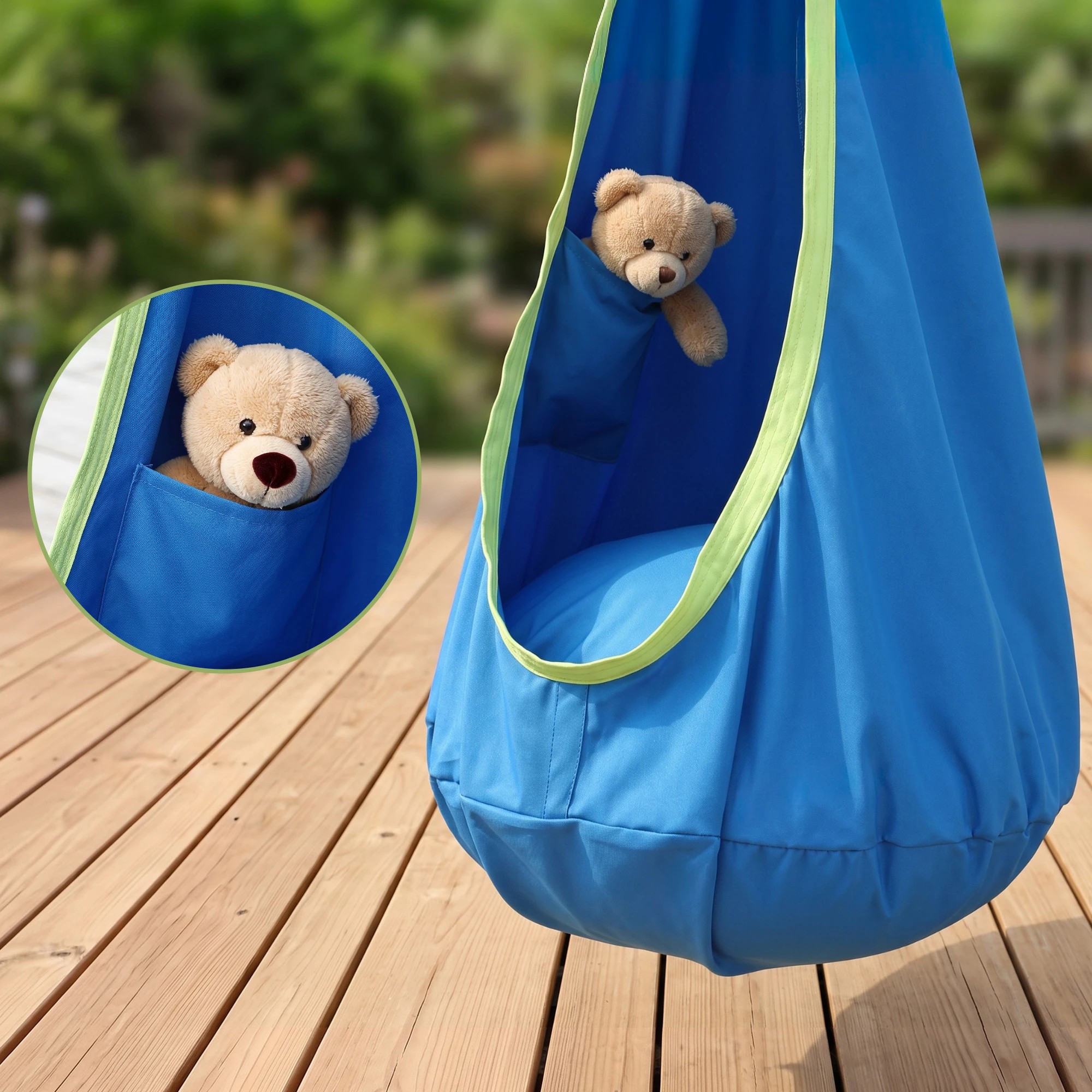 5 Gardeon Kids Hammock Chair Indoor Outdoor Hanging Swinging Tent with Inflatable Cushion 70cmx150cm - Blue, 5 of 9