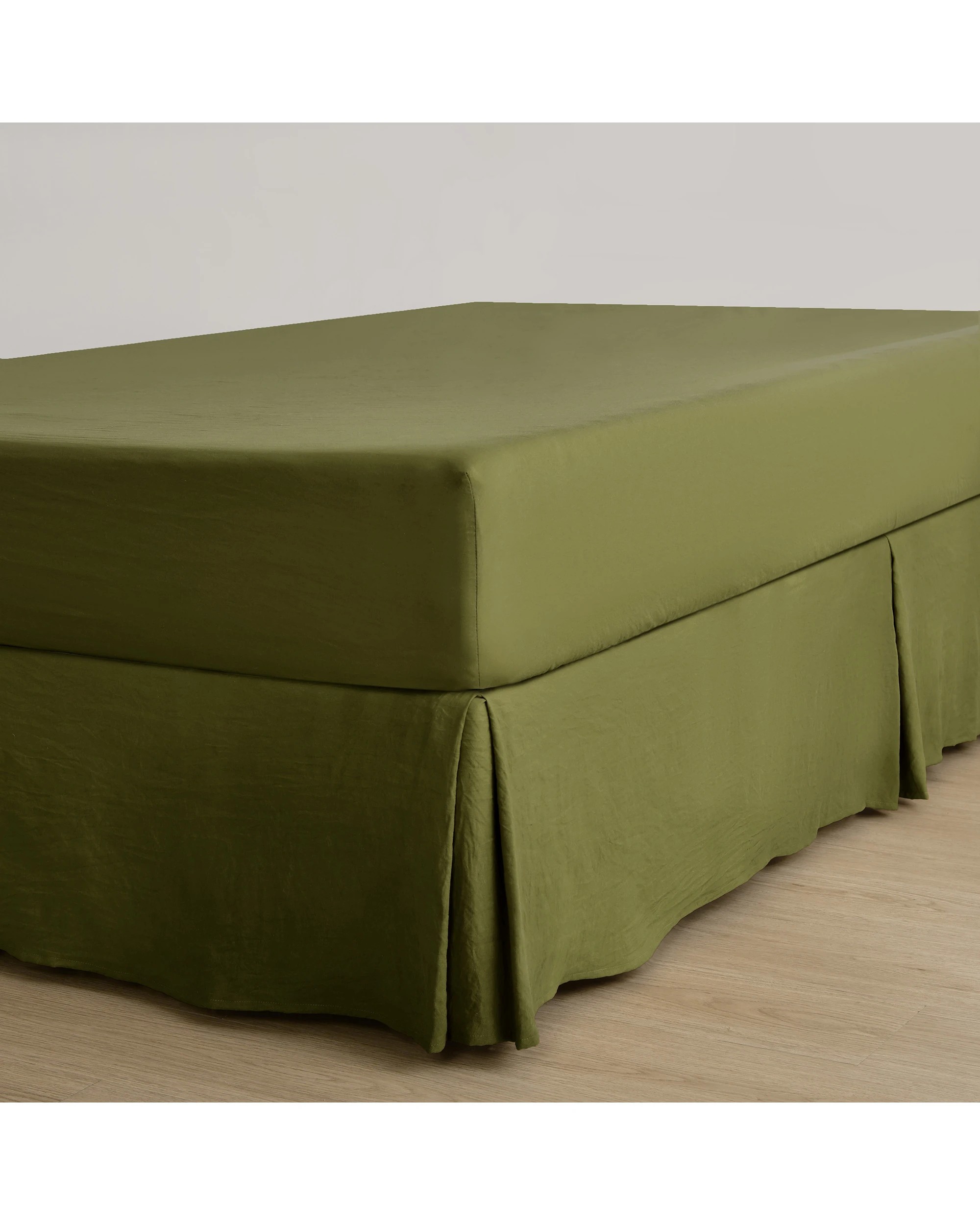 1 Dreamaker Superfine Washed Microfibre Pleated Valance - Double Bed - Olive, 1 of 9