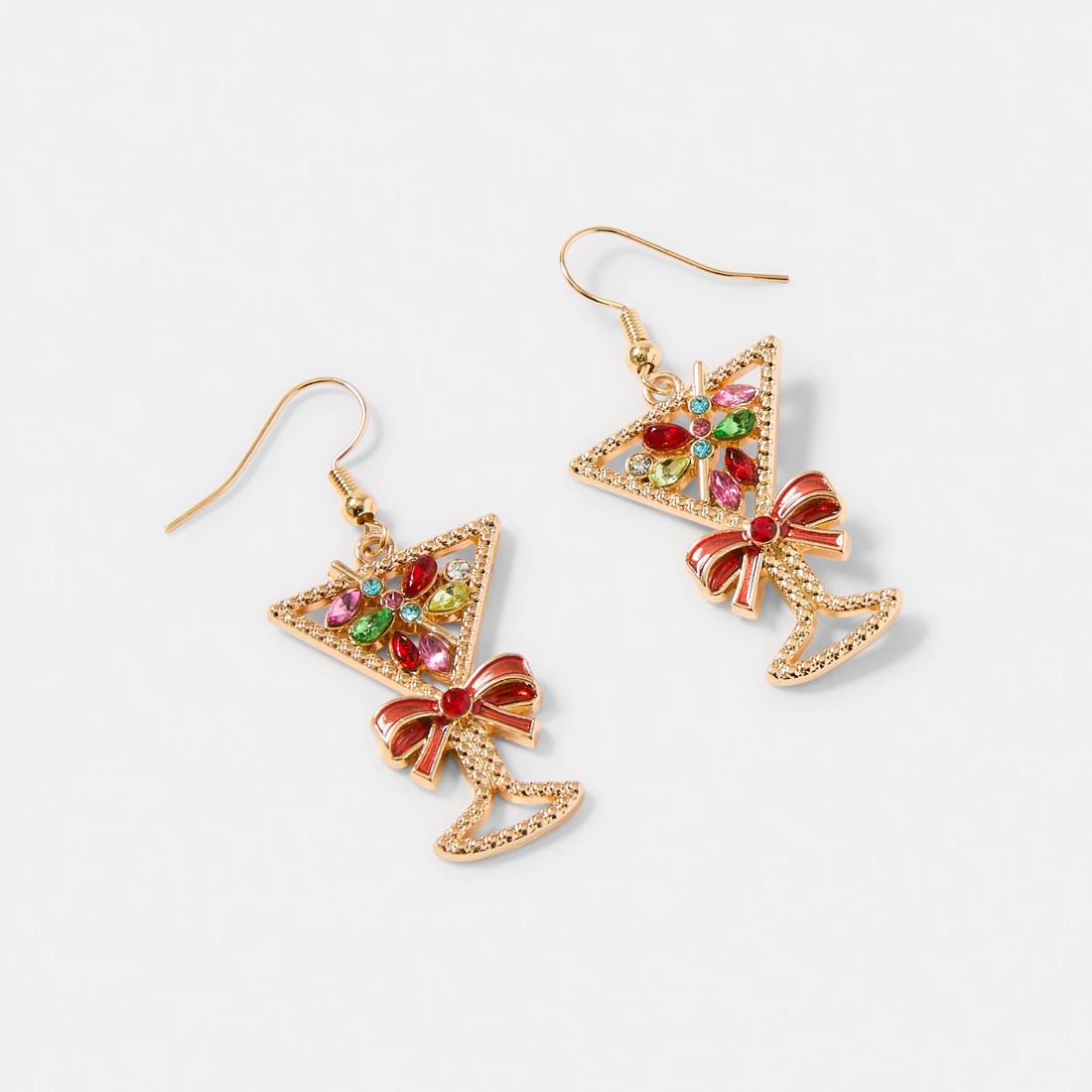 2 Christmas Martini Earrings - Gold Tone and Red, 2 of 5