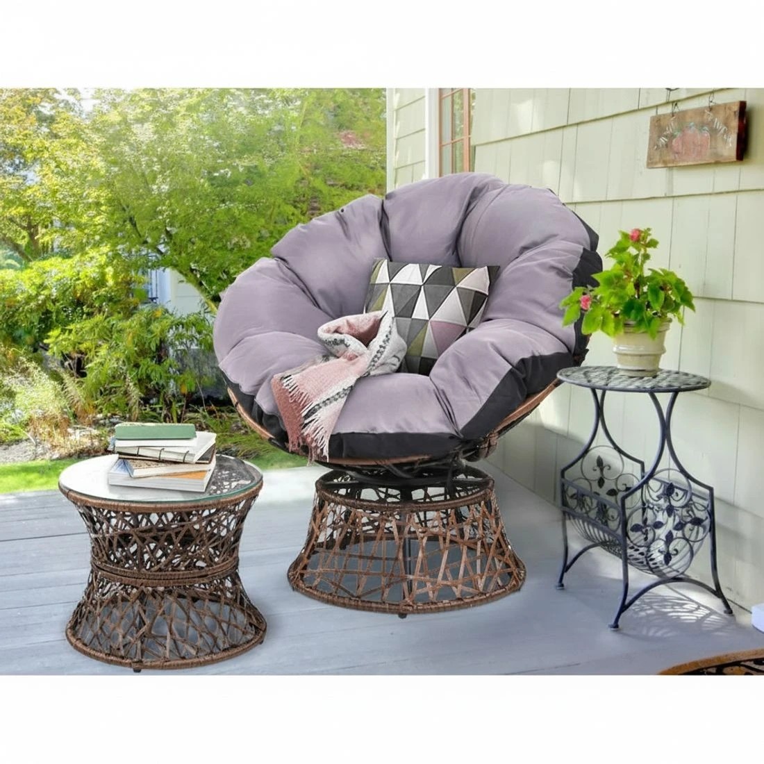 4 Gardeon Outdoor Lounge Setting Papasan Chair Wicker Table Garden Furniture - Brown, 4 of 6