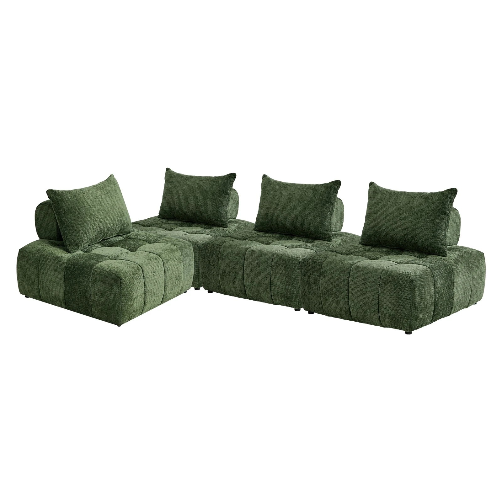 1 Oikiture 4x Chenille Modular Sofa Floor Lounge Chair w/Pillow TOFU Armless Chairs - Green, 1 of 9