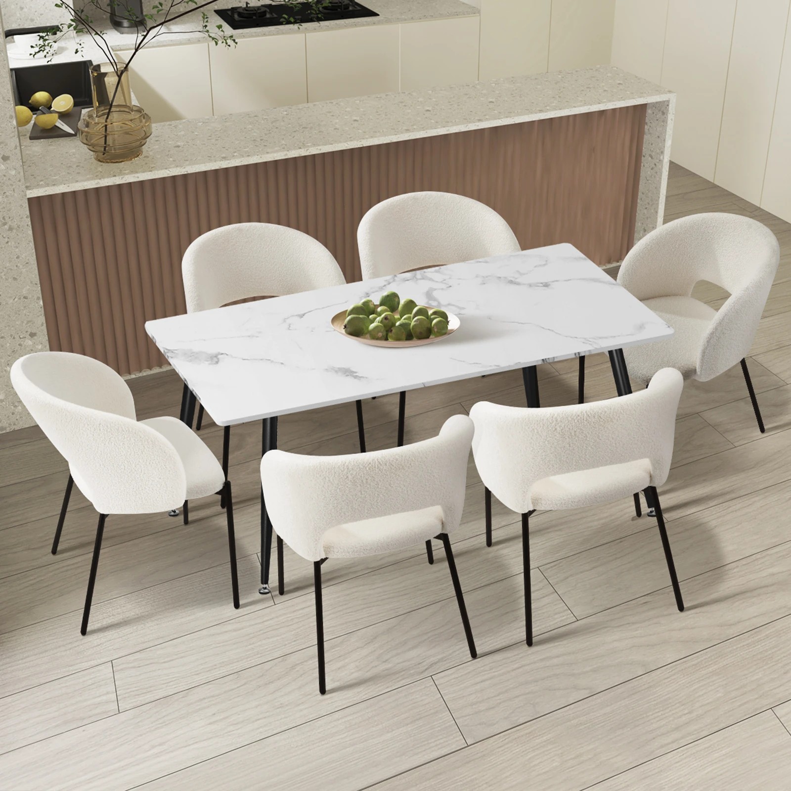 2 Oikiture 120cm Rectangle Dining Table With 6pcs Dining Chairs Sherpa
 - Multi, 2 of 10