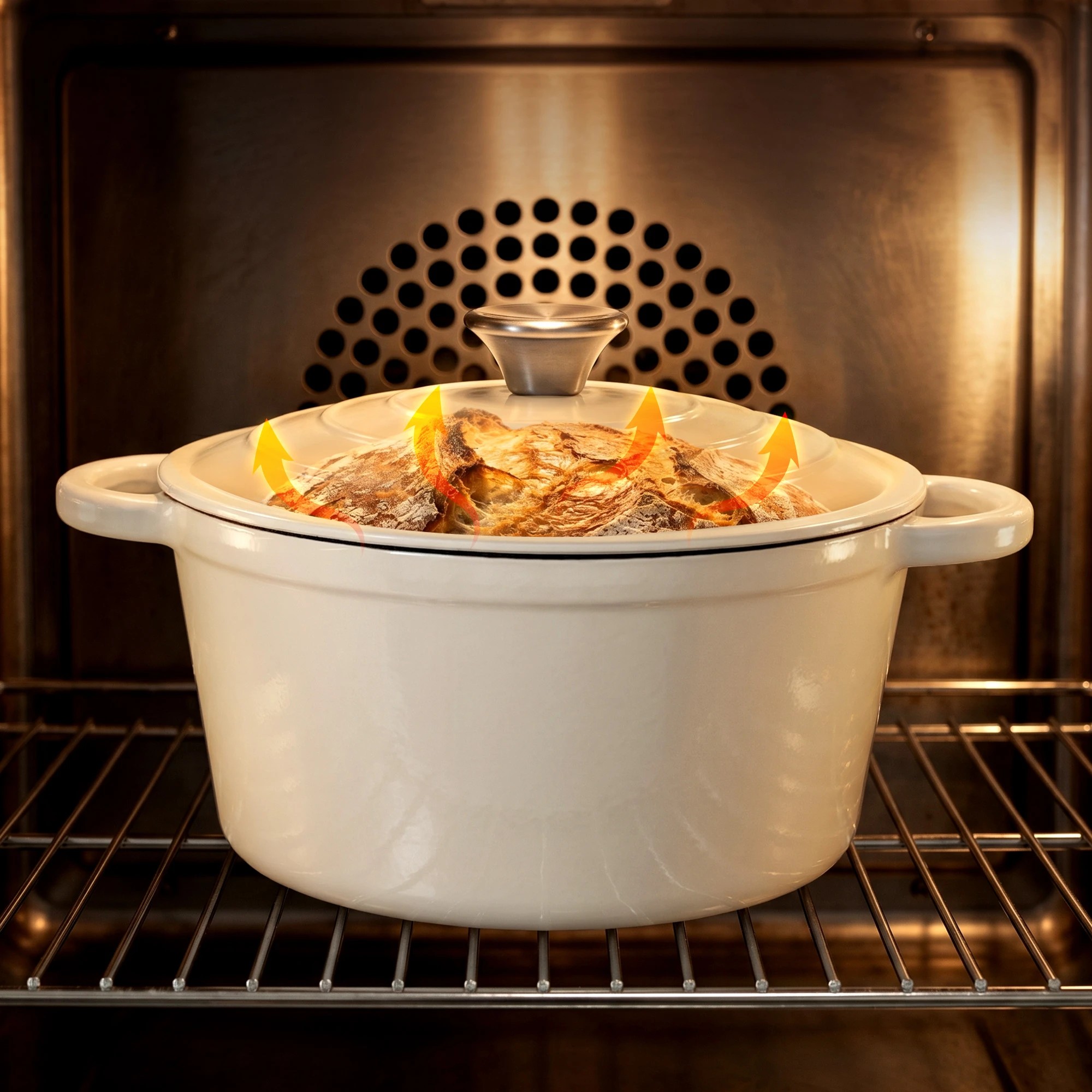 6 5-Star Chef 3.8L Enameled Cast Iron Dutch Oven Pot with Lid for Sourdough Bread Baking - White, 6 of 9