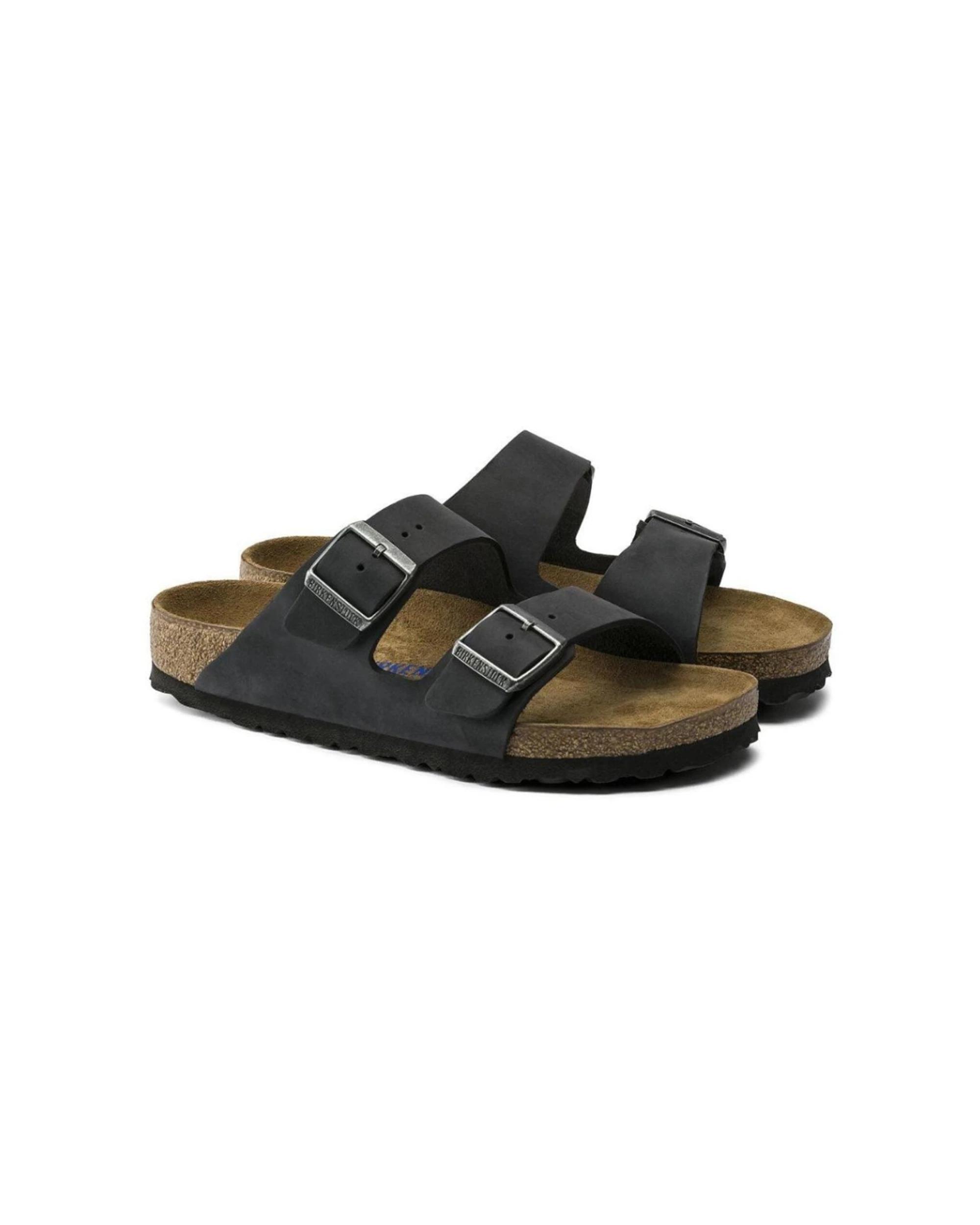5 Birkenstock Arizona Oiled Leather Soft Footbed Sandals Regular BLACK, 5 of 6