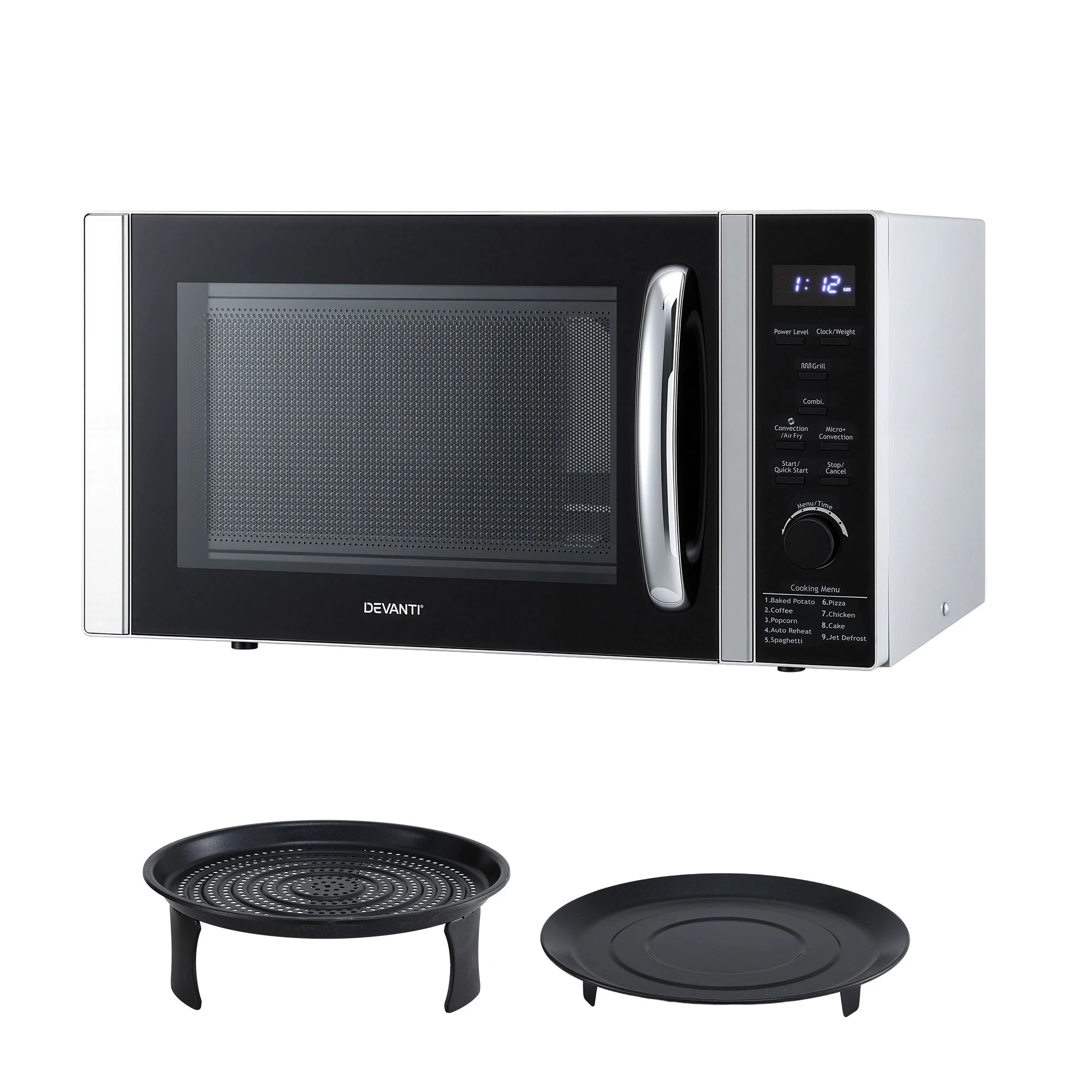 1 Devanti 30L Microwave Oven 4-IN-1 Air Fryer Convection Grill - Black, 1 of 2