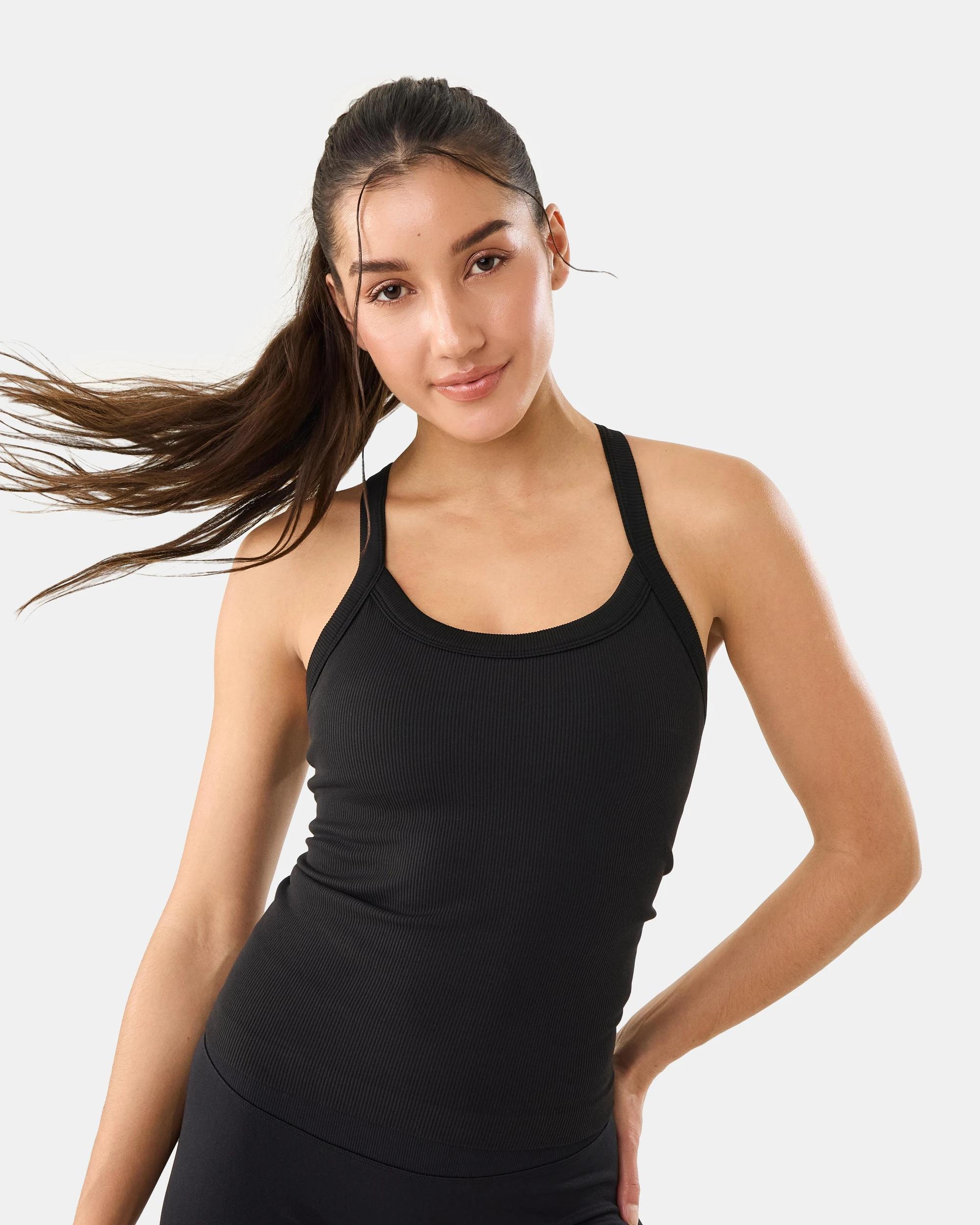 1 Active Womens Ribbed Tank Top Black, 1 of 8