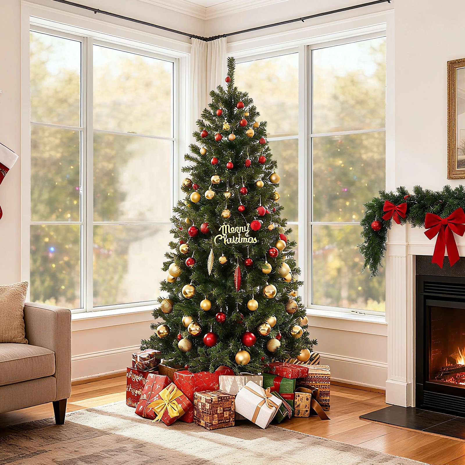 3 Costway 1.8M Pre-Lit Artificial Christmas Tree w/500 Warm White LEDs Home Office Party Decoration, 3 of 6