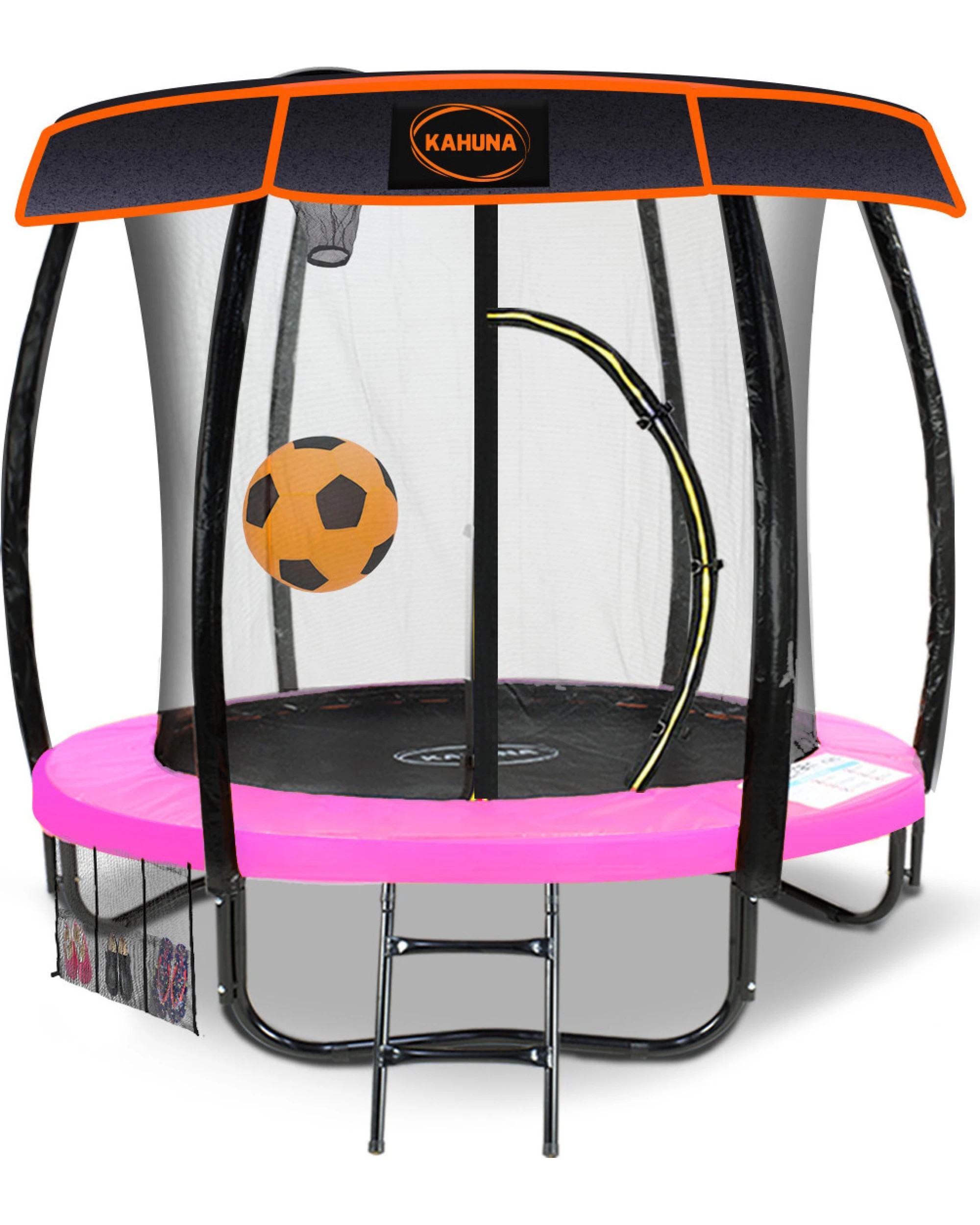 1 Kahuna Trampoline 6 ft with Basketball Set and Roof - Pink, 1 of 7