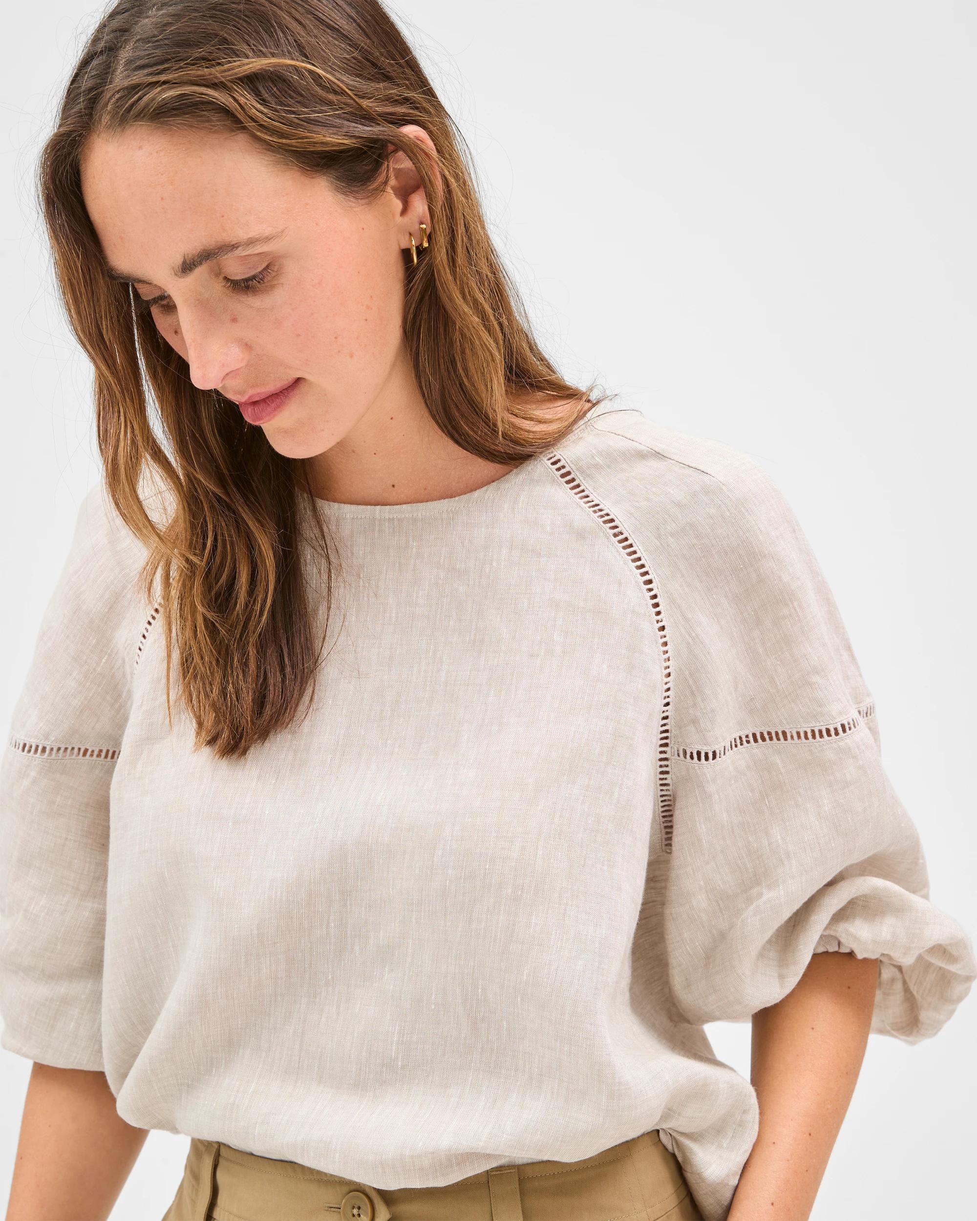 6 Target Woman European Linen 3/4 Sleeve Trim Detail Top FLAX, 6 of 7