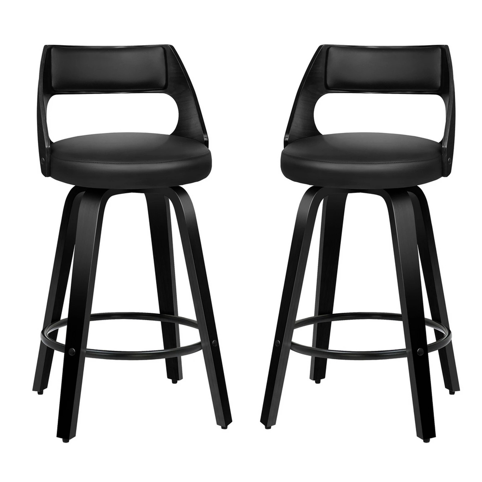 1 Alfordson 2x Swivel Bar Stools Eden Kitchen Wooden Dining Chair - Black, 1 of 10
