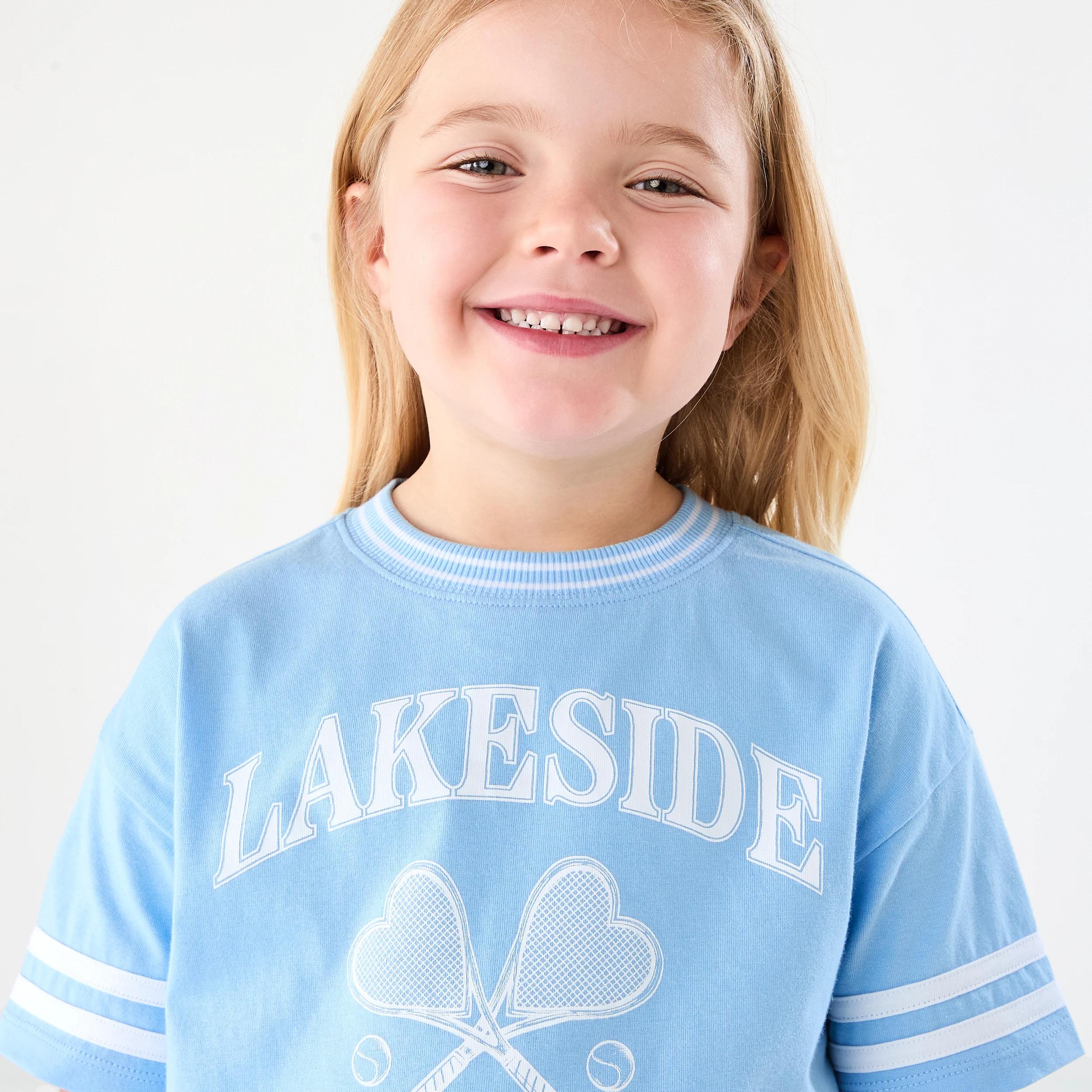 3 Short Sleeve Oversized Sporty T-shirt Blu Lake, 3 of 8