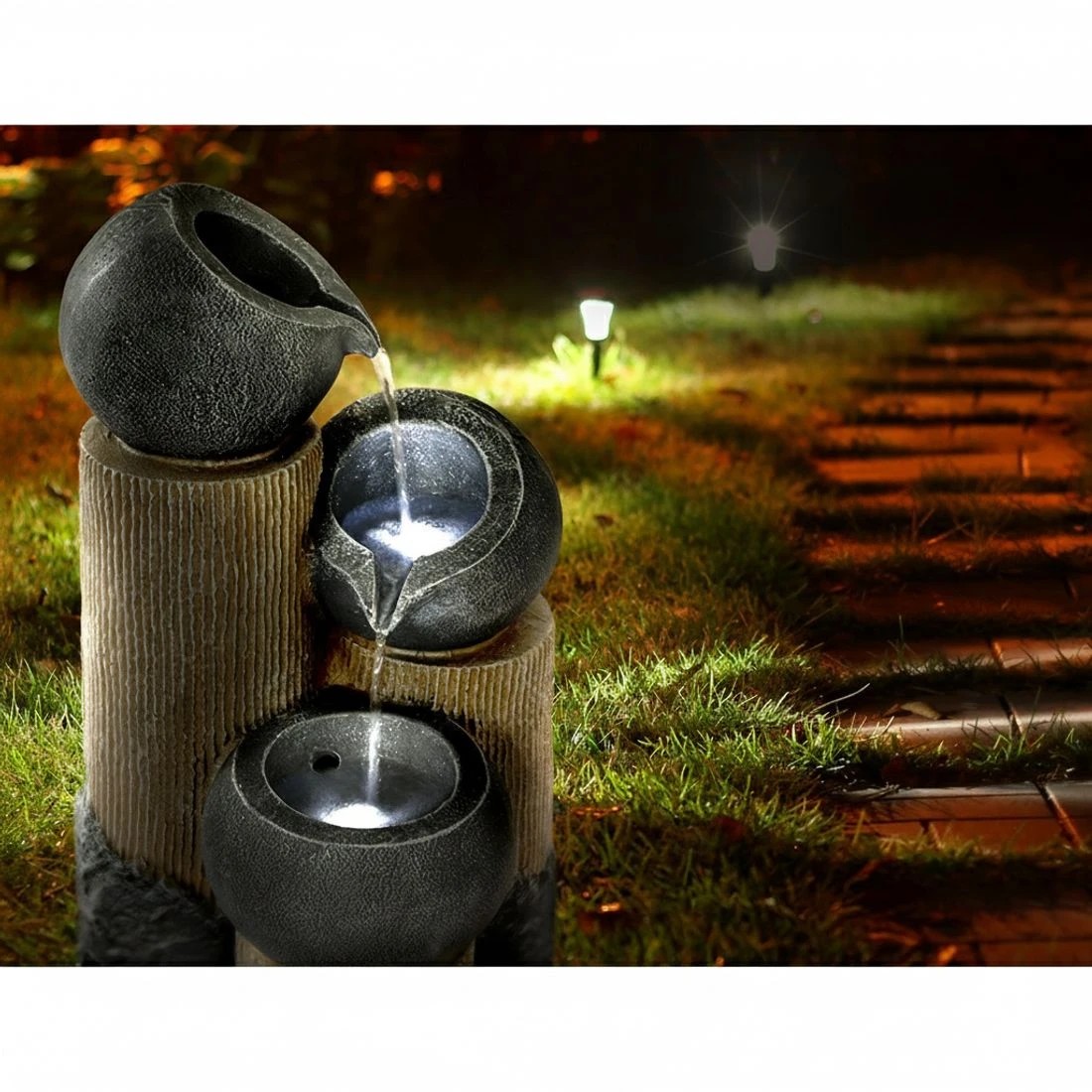 4 Gardeon Solar Water Feature Cascading Fountain 3-Tier Pot LED Lights 76CM - Grey, 4 of 6