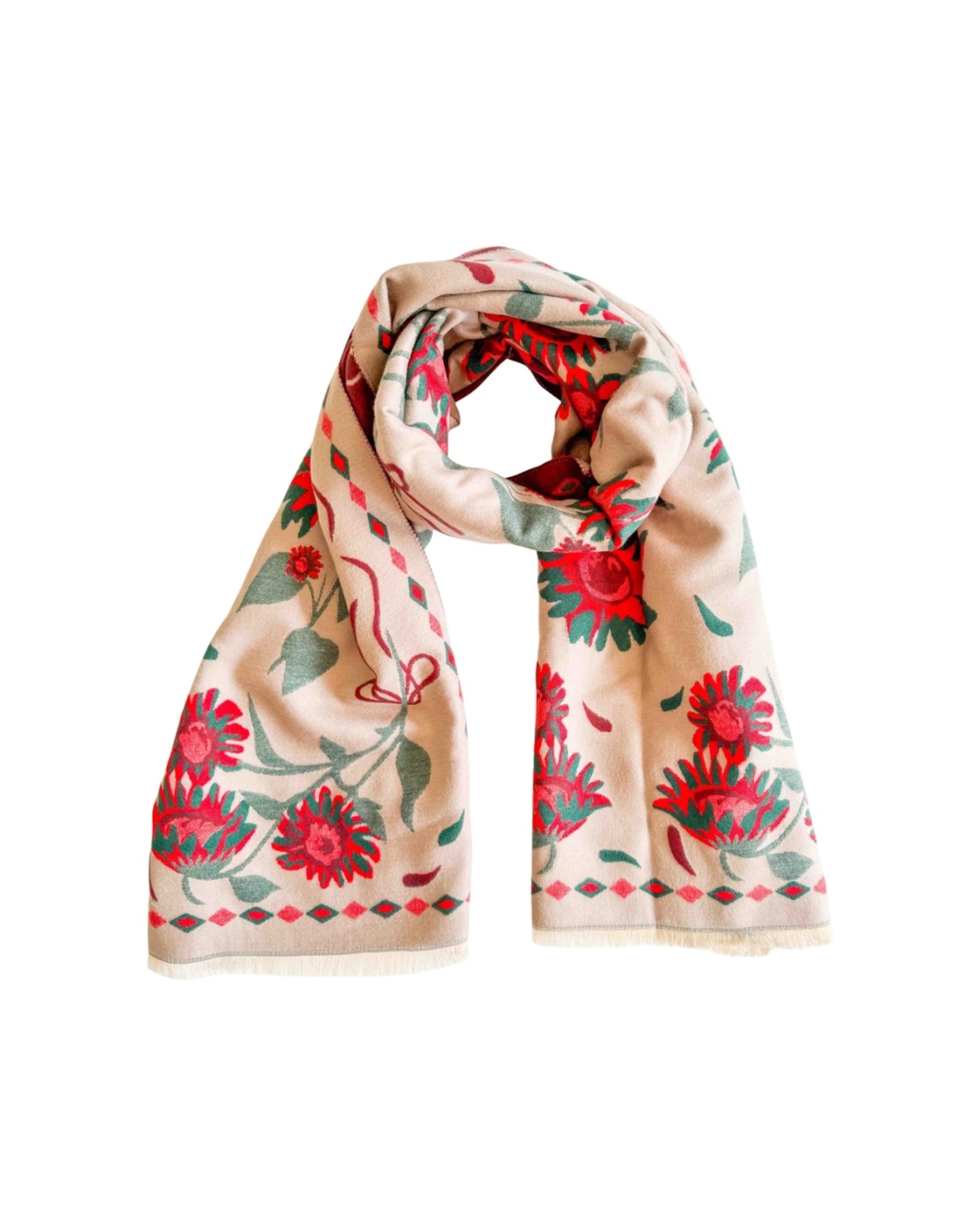 1 Urban Products Folk Floral Scarf Floral Geometric Soft Fabric 180cm - Beige, 1 of 1