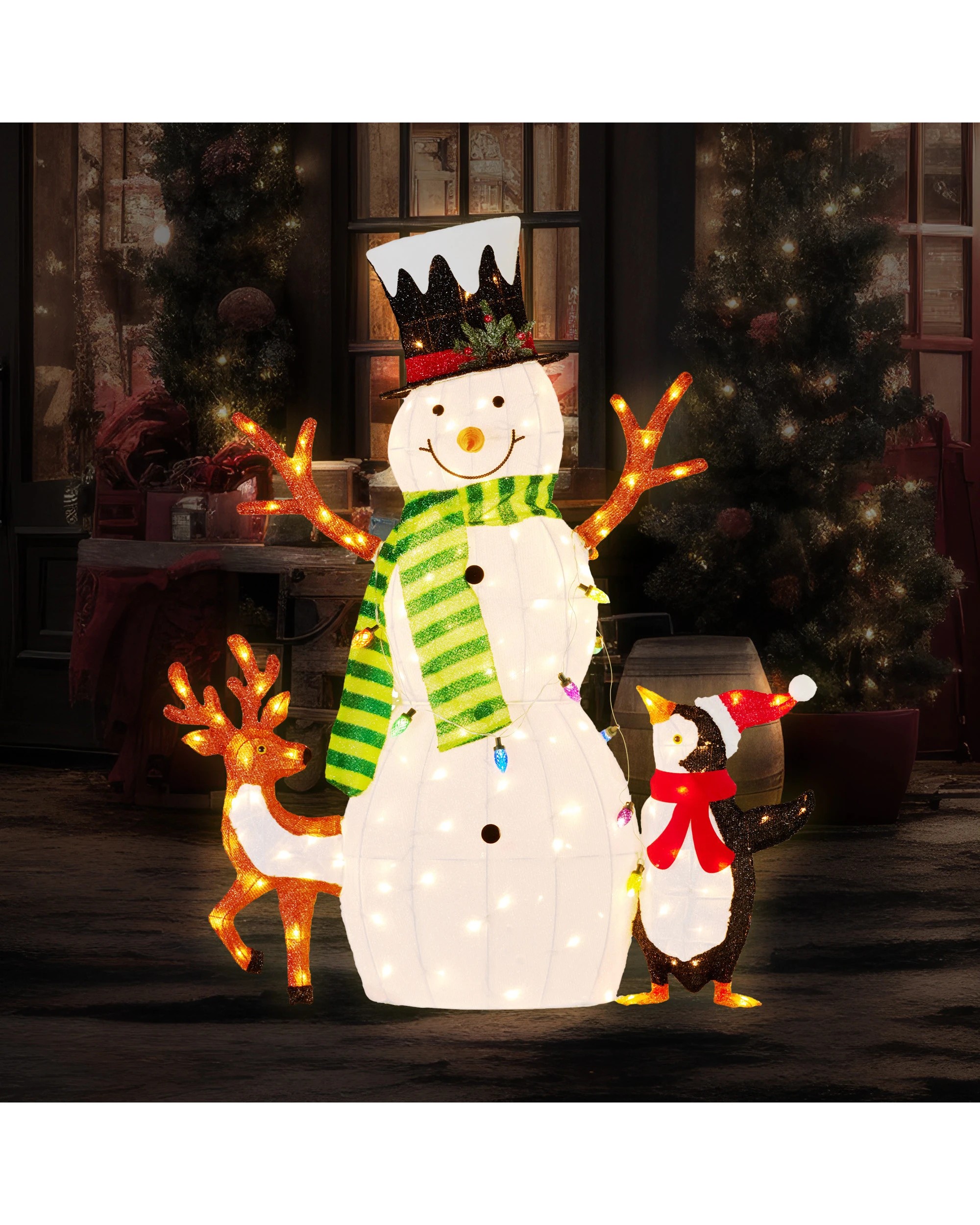 4 Christabelle 1.2m Christmas Snowman Display Indoor Outdoor with LED Lights and Animals Decoration, 4 of 4