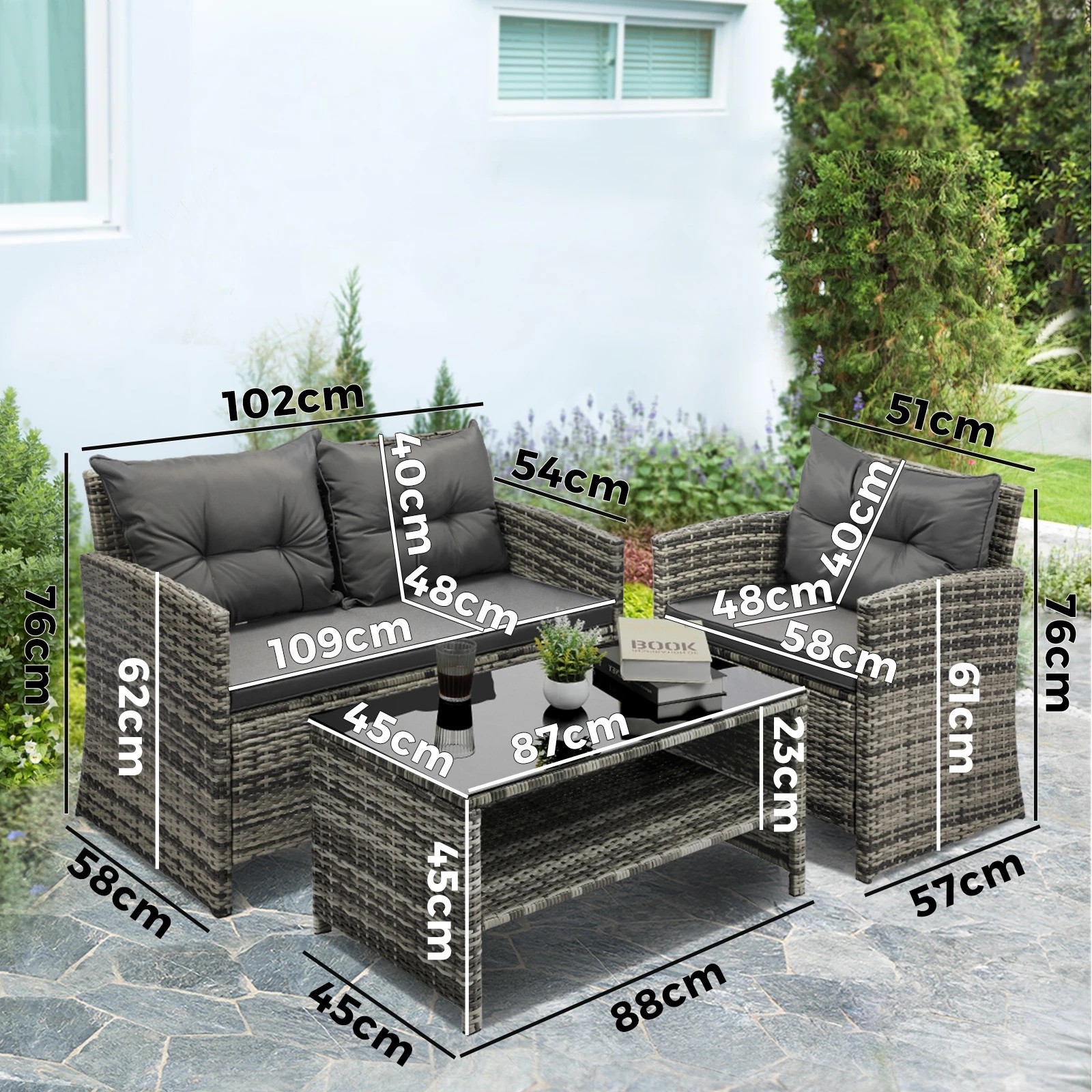 3 Livsip Outdoor Lounge Set Patio Furniture Dining Chairs Wicker Table 4 Piece
 - Multi, 3 of 10