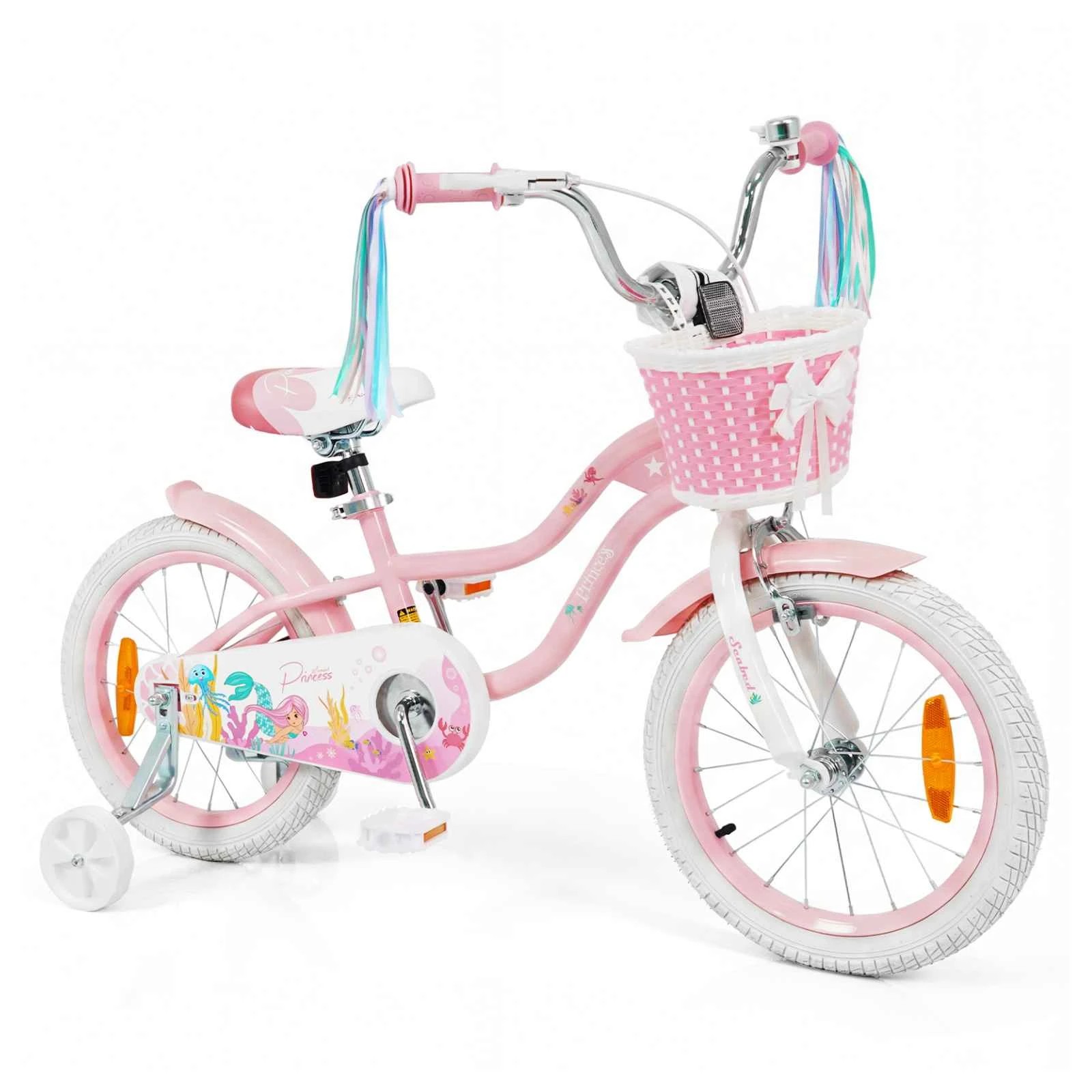 1 Costway 40cm Kids Bicycle Adjustable Mermaid Girls Bike w/Training Wheels - Pink, 1 of 1