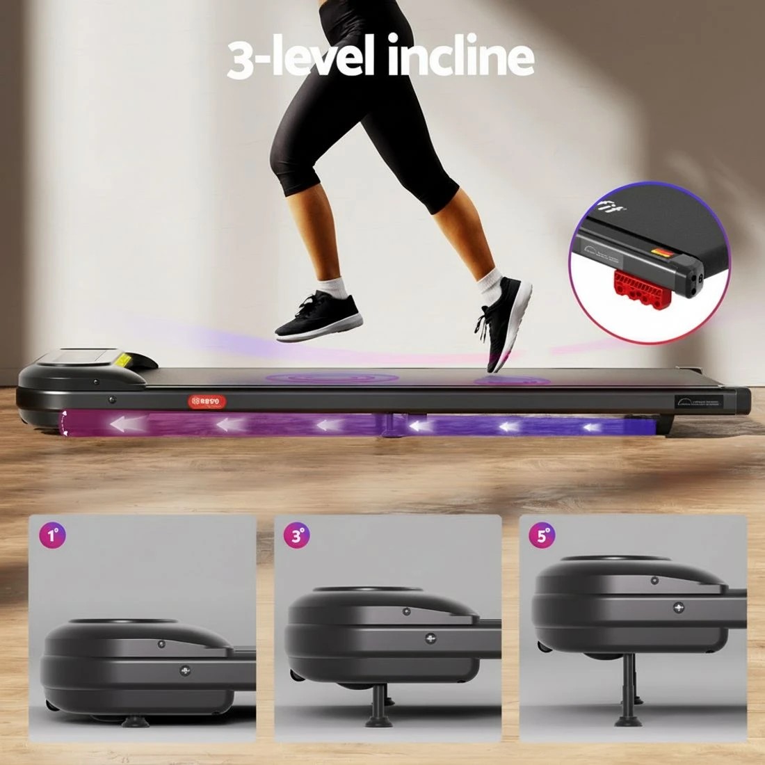 5 Everfit Treadmill Electric Walking Pad with Incline Under Desk Home Gym - Black, 5 of 7